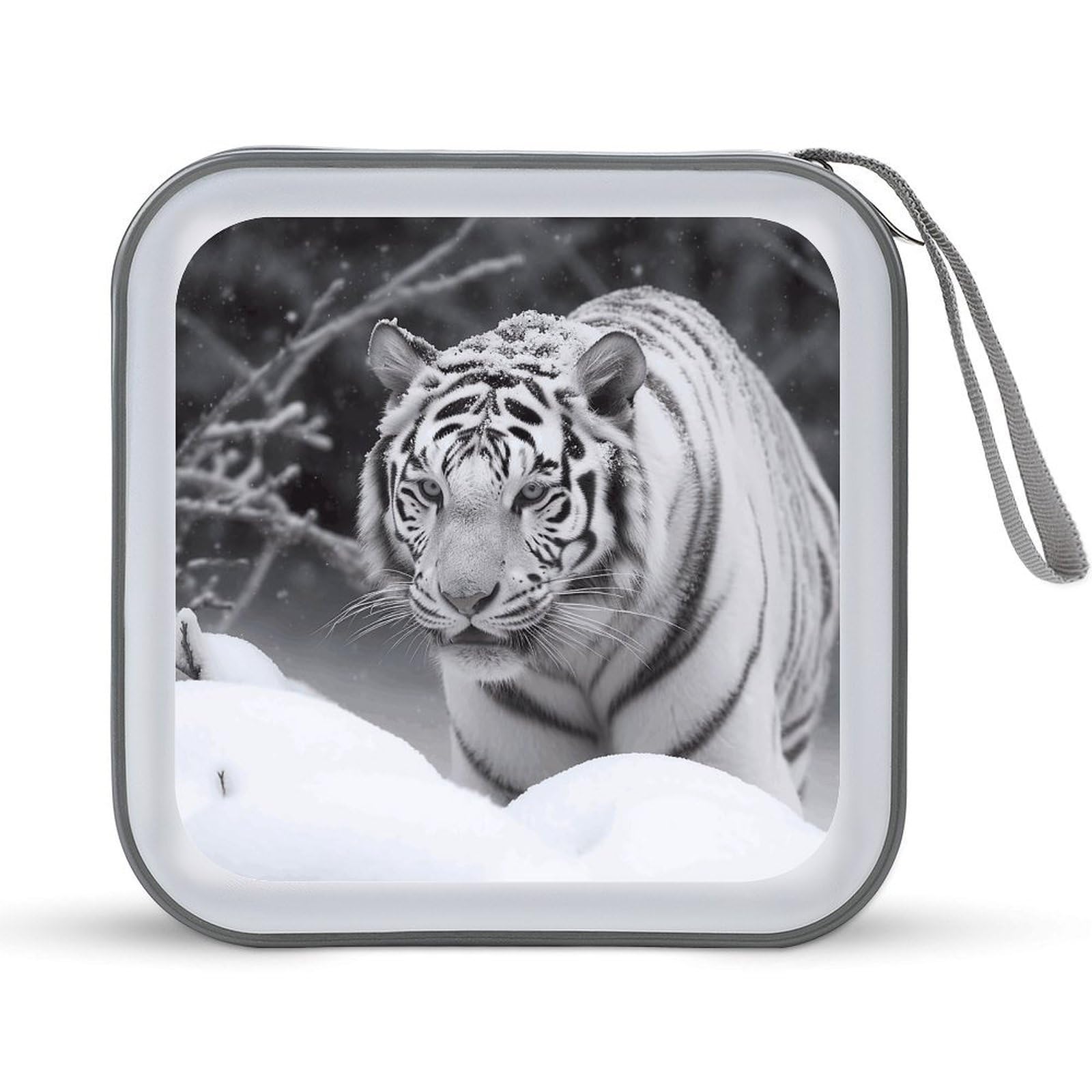 FekiLoot - White Tiger in Snow CD Case 40 Capacity Hard Plastic DVD Holder Portable DVD Disc Storage Folder Zipper Organizer