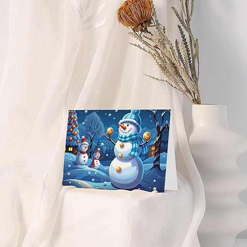 Miniatura 7 de Tarjetas de cumpleaños de muñeco de nieve de invierno con sobres, esta tarjeta de felicitación en blanco utiliza un paquete de sobre de botón de