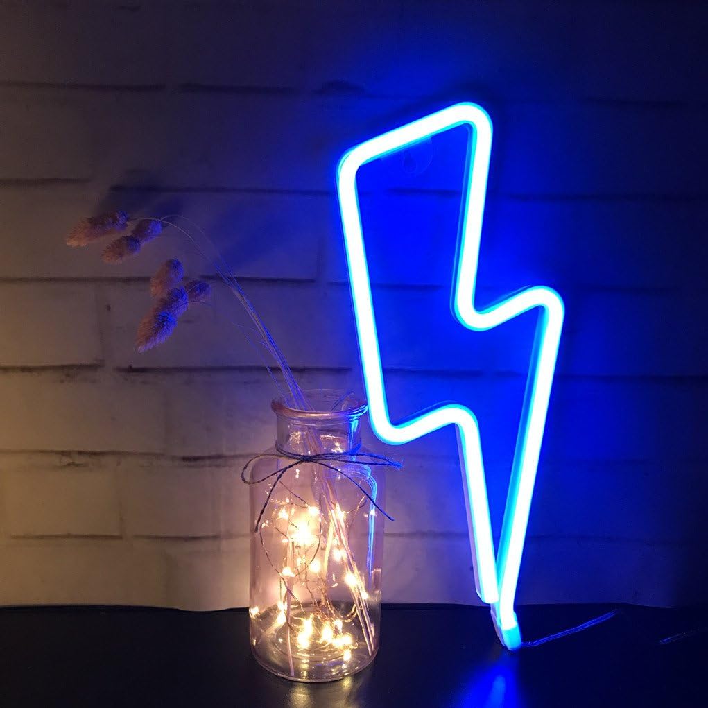 QiaoFei Blue Lightning Neon Light, LED Lightning Sign Shaped Decor Light, Wall Decoration for Christmas, Birthday Party, Kids Room, Living Room, Wedding Party Decor