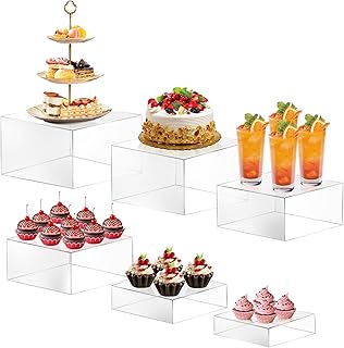 PARGAGAM 6PCS Buffet Risers, Food Risers for Buffet Table, Buffet Risers and Stands, Acrylic Clear Boxes for Food Display, Acrylic Cube Boxes big size(10"-9"-8"-7.5"-6.7"-6")