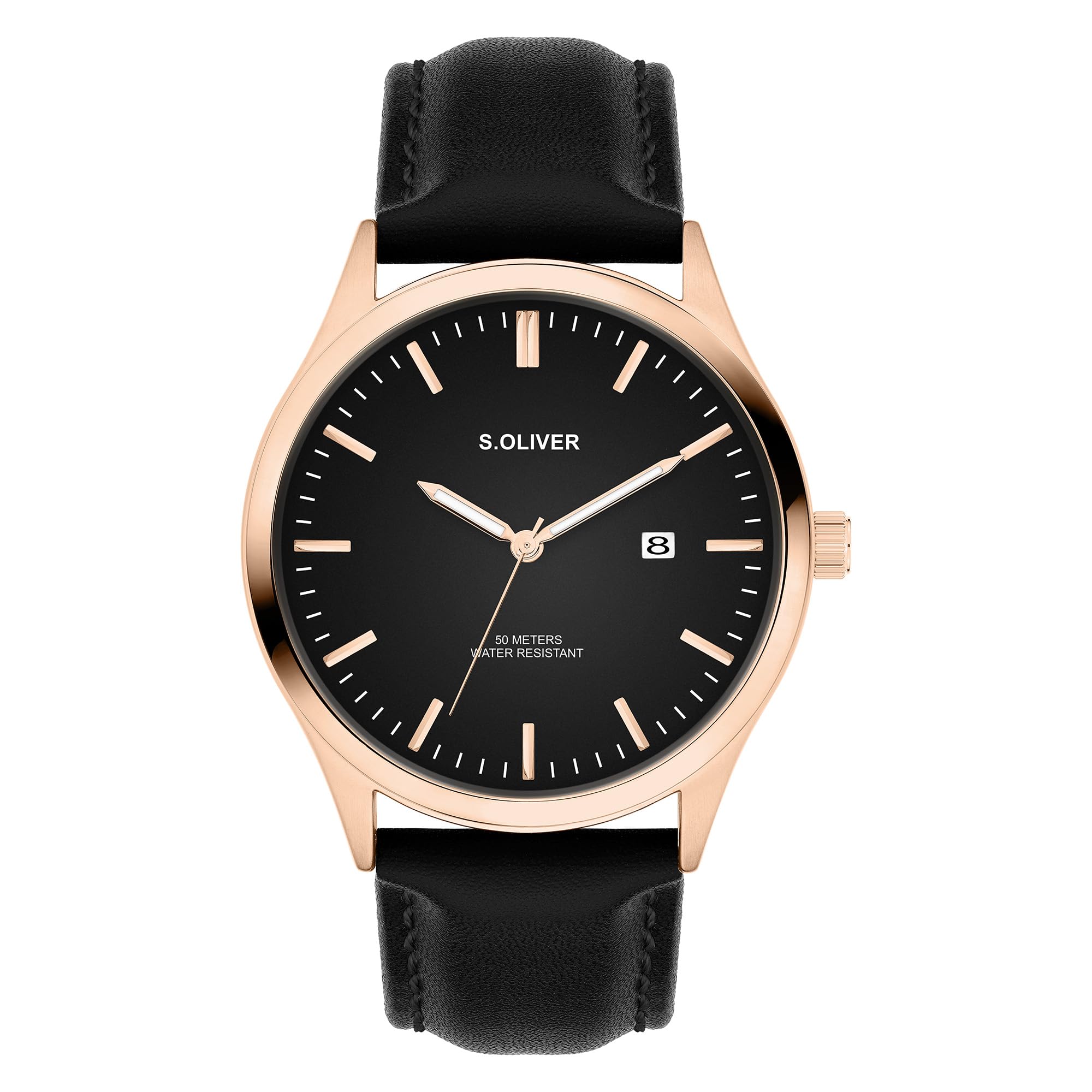 s.Oliver Men's Watch – Round – IP Black – 42 mm – Metal Watch with Quartz Movement on Faux Leather Strap with Pin Buckle – Analogue Watch – 5 ATM Waterproof – Scratch-Resistant