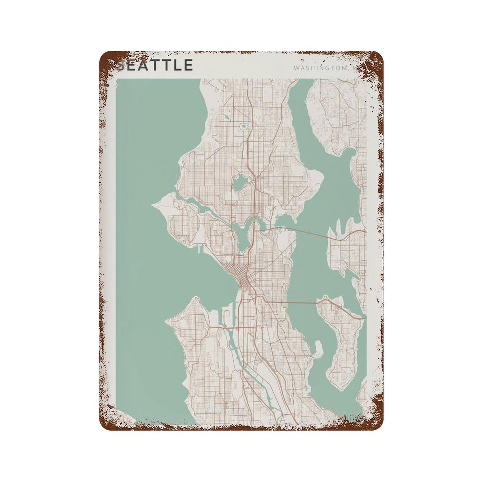 xiaoxiaoshen Seattle Map City Travel USA Washington Wall Decor Art Metal Tin Poster Modern Home Decor Art Home Bar Shop Decorations Vintage Sign 40x30cm