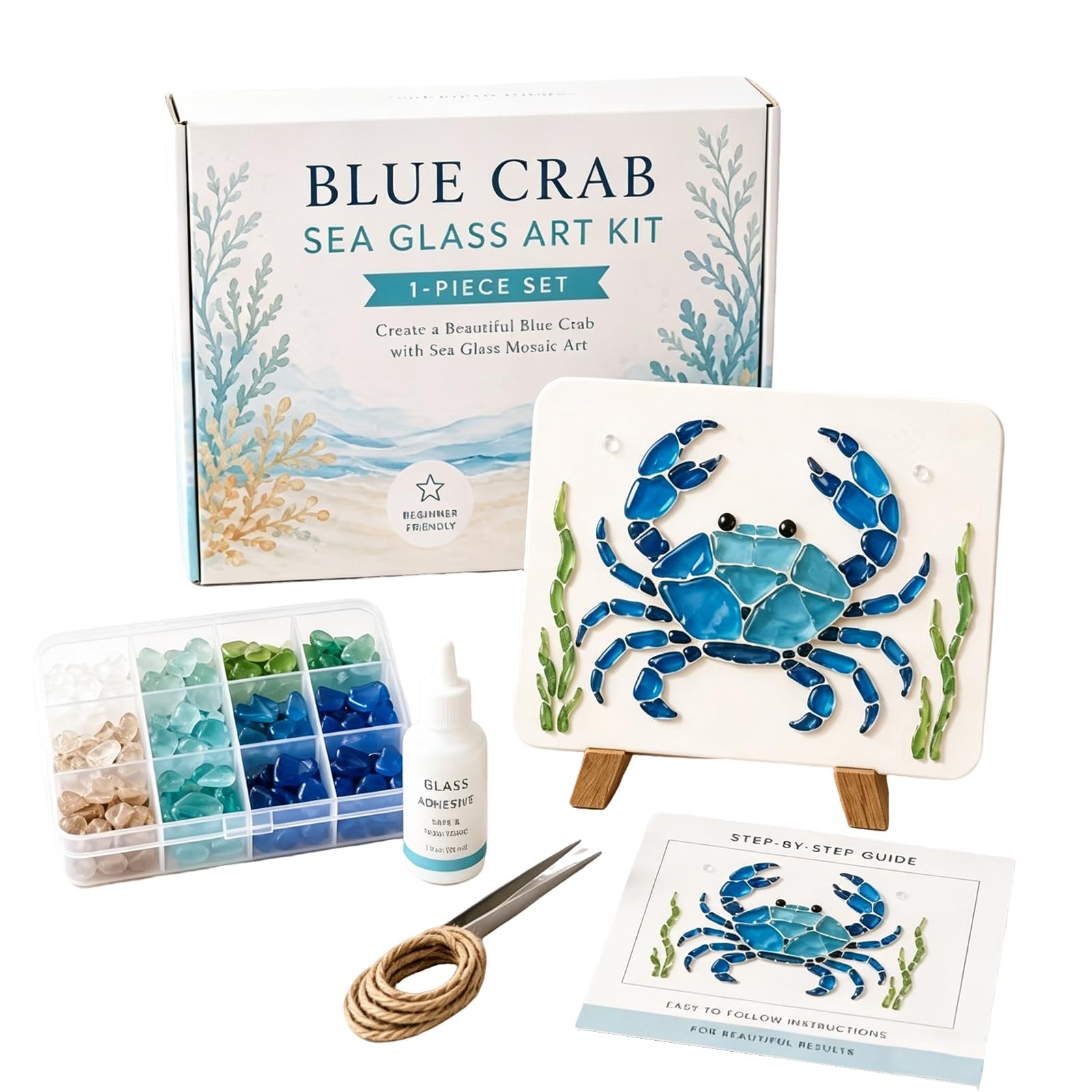 DIY Sea Glass Mosaic Art Kit, Sea Glass Art Kit, Ocean-Themed Seaglass Craft Kits with Colorful Glass Pieces, Coastal Mosaic Arts for Adults & Beginners ๏ผA โ image 1