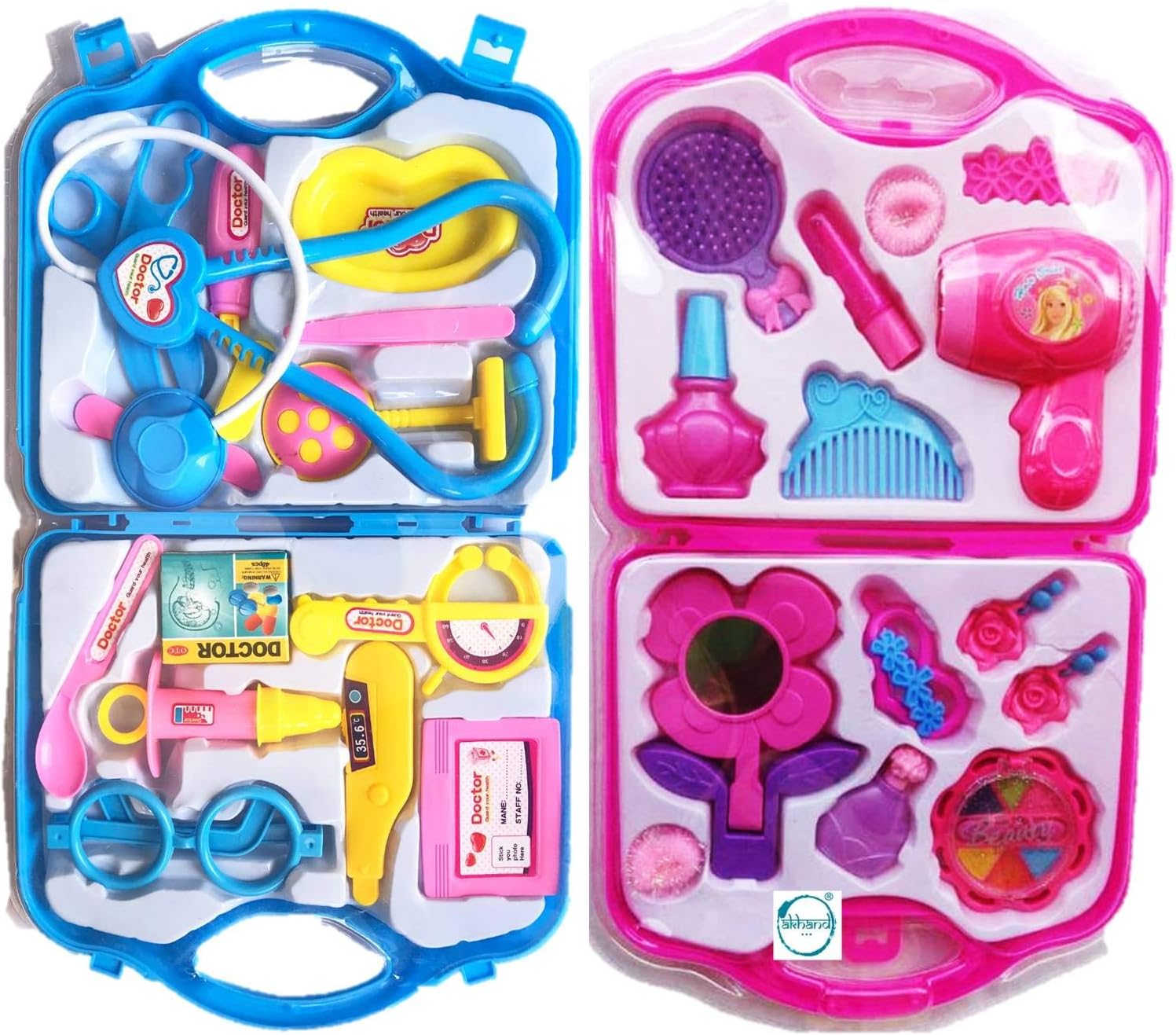 Combo Of Doctor Set And Beauty Set Toy For Kids- Multi Color