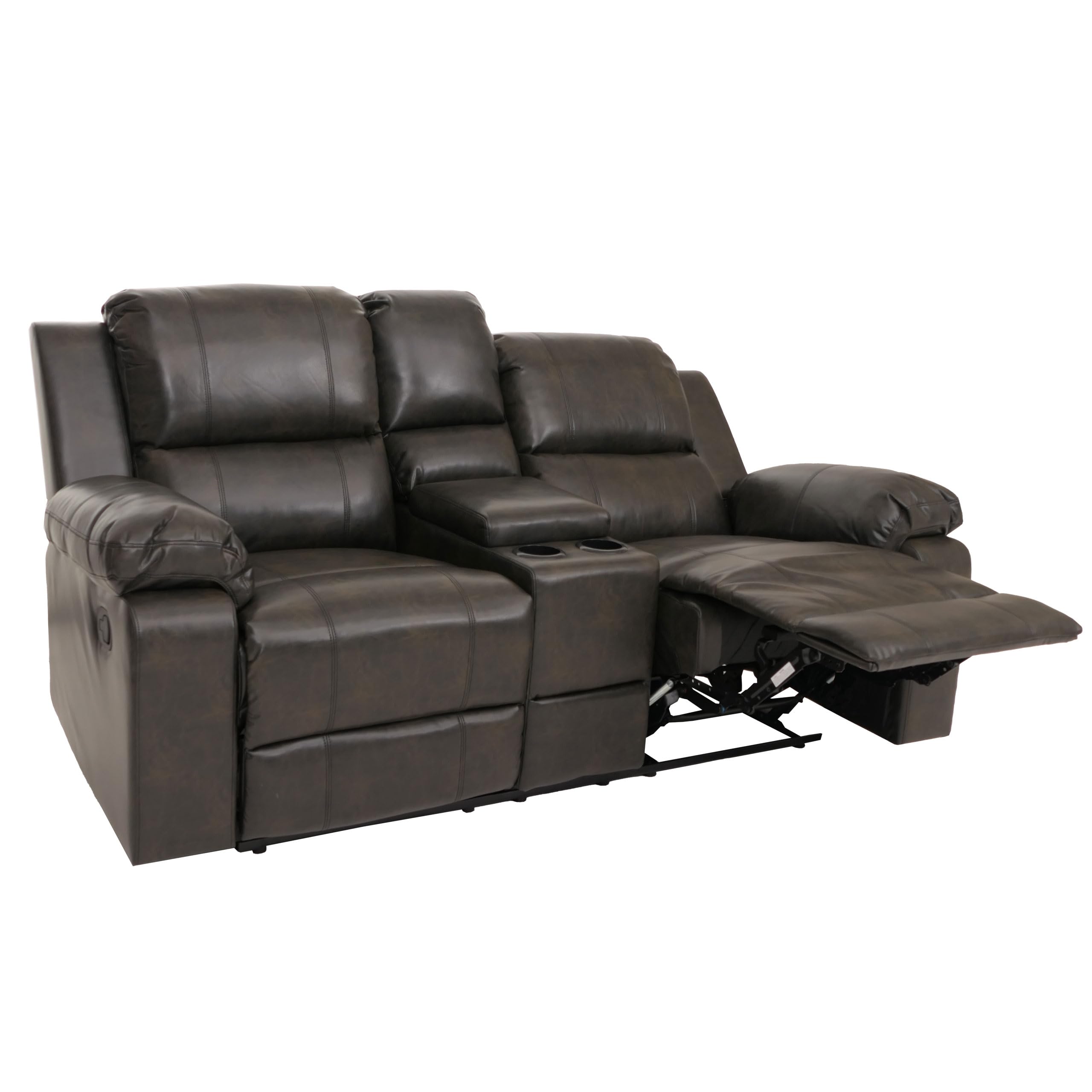 Mendler 2er Kinosessel HWC-H29, Relaxsessel Fernsehsessel Zweisitzer, Getränkehalter Soft Touch Kunstleder MVG - schwarz-braun