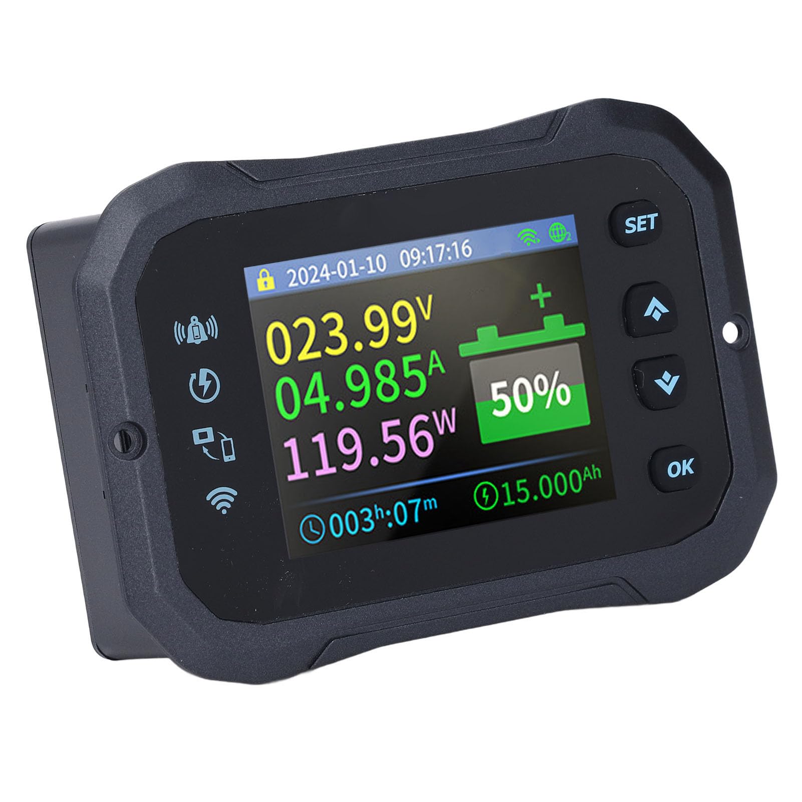 Hyuduo Miernik Coulomba KM110F WiFi, Monitor Akumulatora ABS z Monitorowaniem w Czasie Rzeczywistym dla Akumulatorów NiMH RV LFP 10-100 V 100 A Miernik Mocy do Użytku na Kempingu i Poza siecią