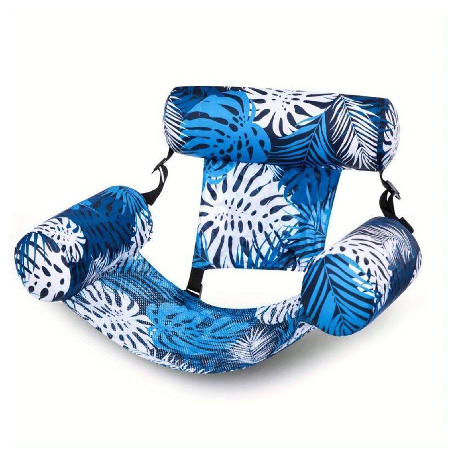 Hamac Gonflable À Motif Tropical avec Appui-tête et Sangles Réglables, Hamac Flottant Portable en PVC pour Piscine, Plage et Lac