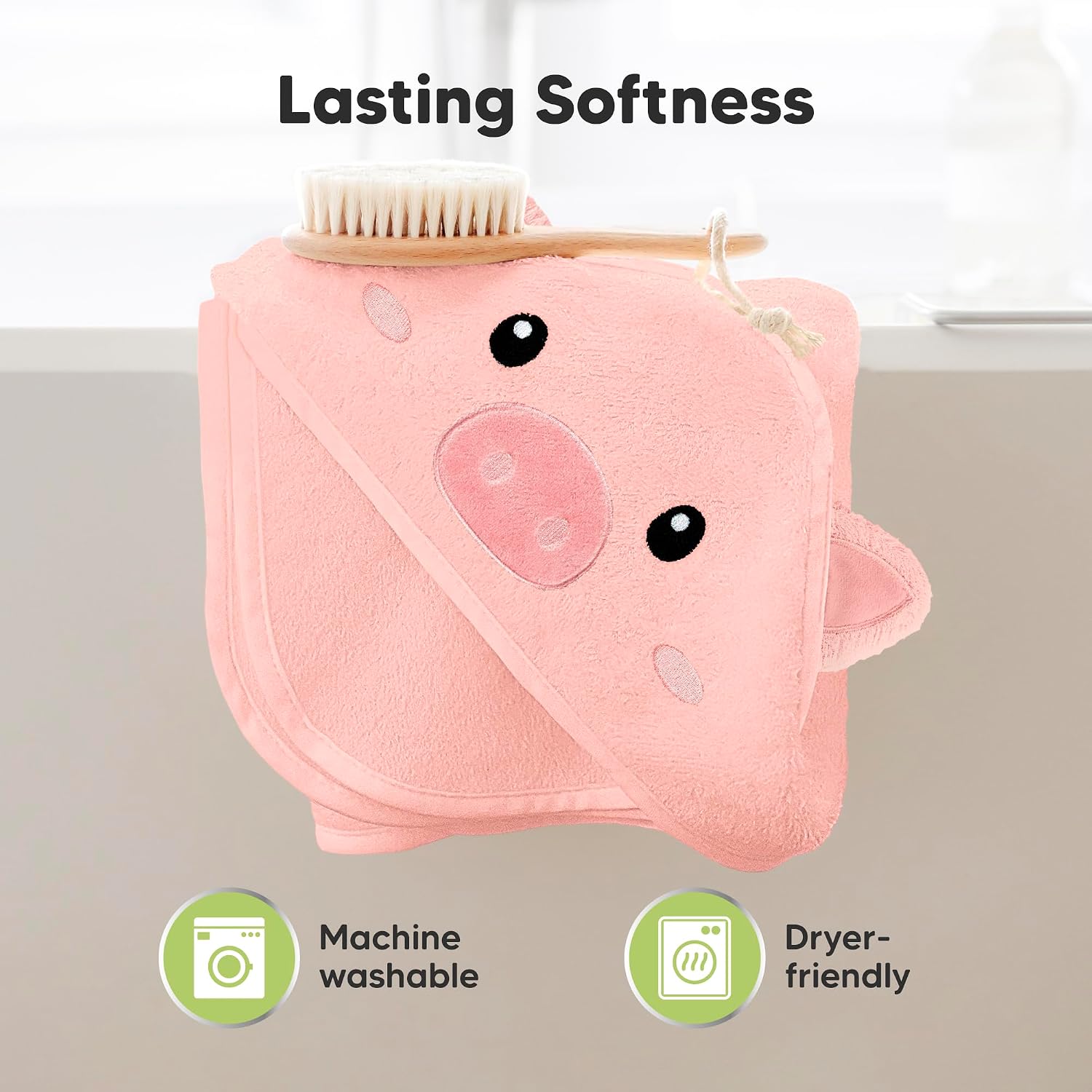 KeaBabies Hooded Baby Towel for Newborn, Baby Bath Towels (Piglet, 35x35) | Viscose Derived from Bamboo, Large Baby Towels with Hood, Boys, Girls, Toddler, Soft Absorbent Baby Bath Essentials