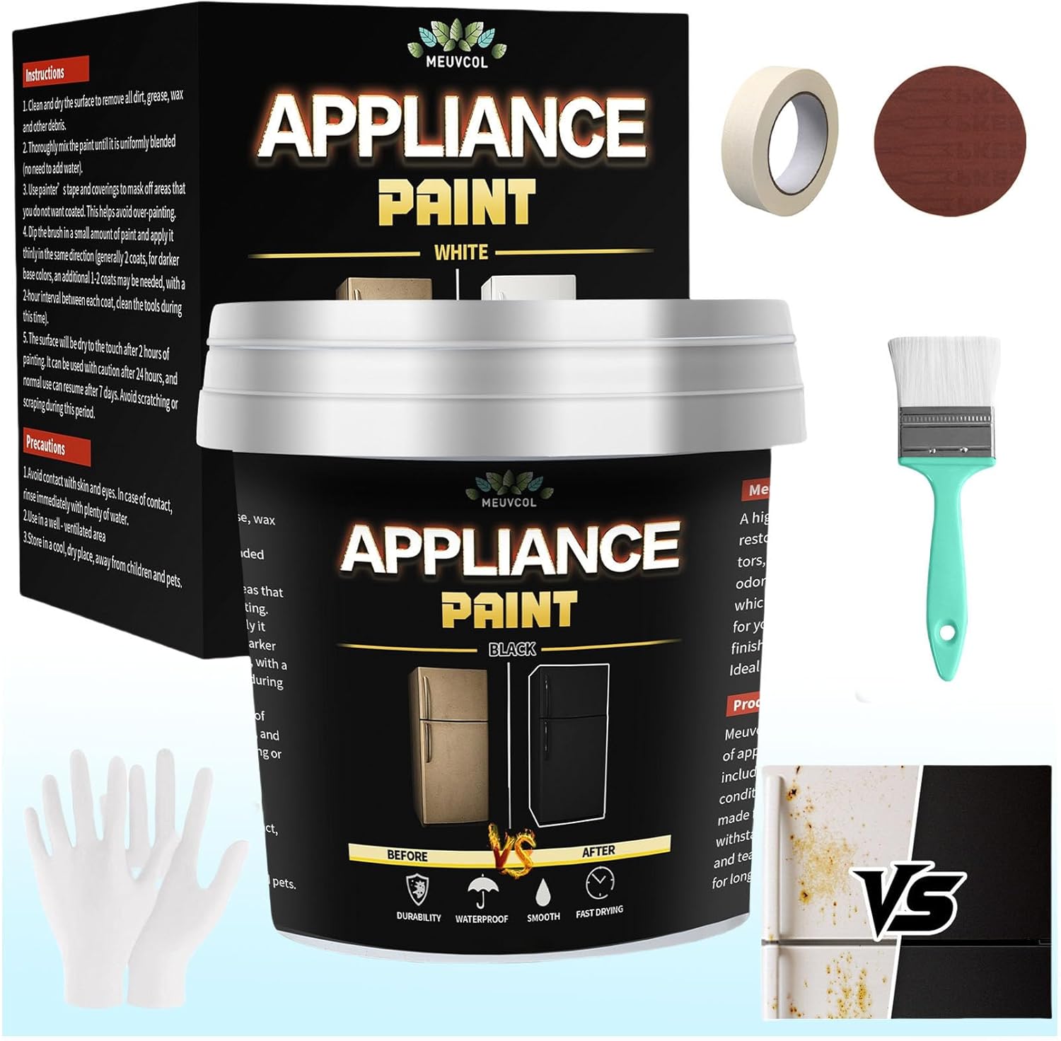 Appliance Paint Black, 17.6 Fl oz Appliance Epoxy Paint For Metal & Plastic Surface, Touch Up Coating For Refrigerator, Dishwasher, Washer, Microwave, Rust Preventative Coating With Tool
