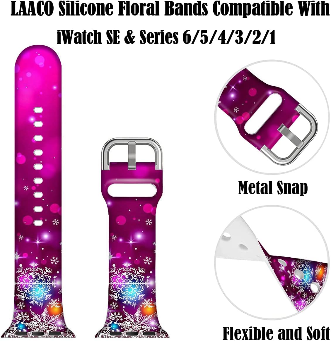 Christmas Design Sport Bands Compatible with Apple Watch 38mm 40mm 42mm 44mm for Women Men Girls, LAACO Christmas Father Floral Silicone Wristbands Replacment Strap for iWatch SE/Series 6/5/4/3/2/1 : Cell Phones & Accessories