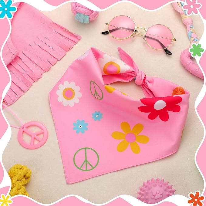 Disfraz Hippie para Perro Huhumy con Capa Rosa y Accesorios Talla S miniatura 6