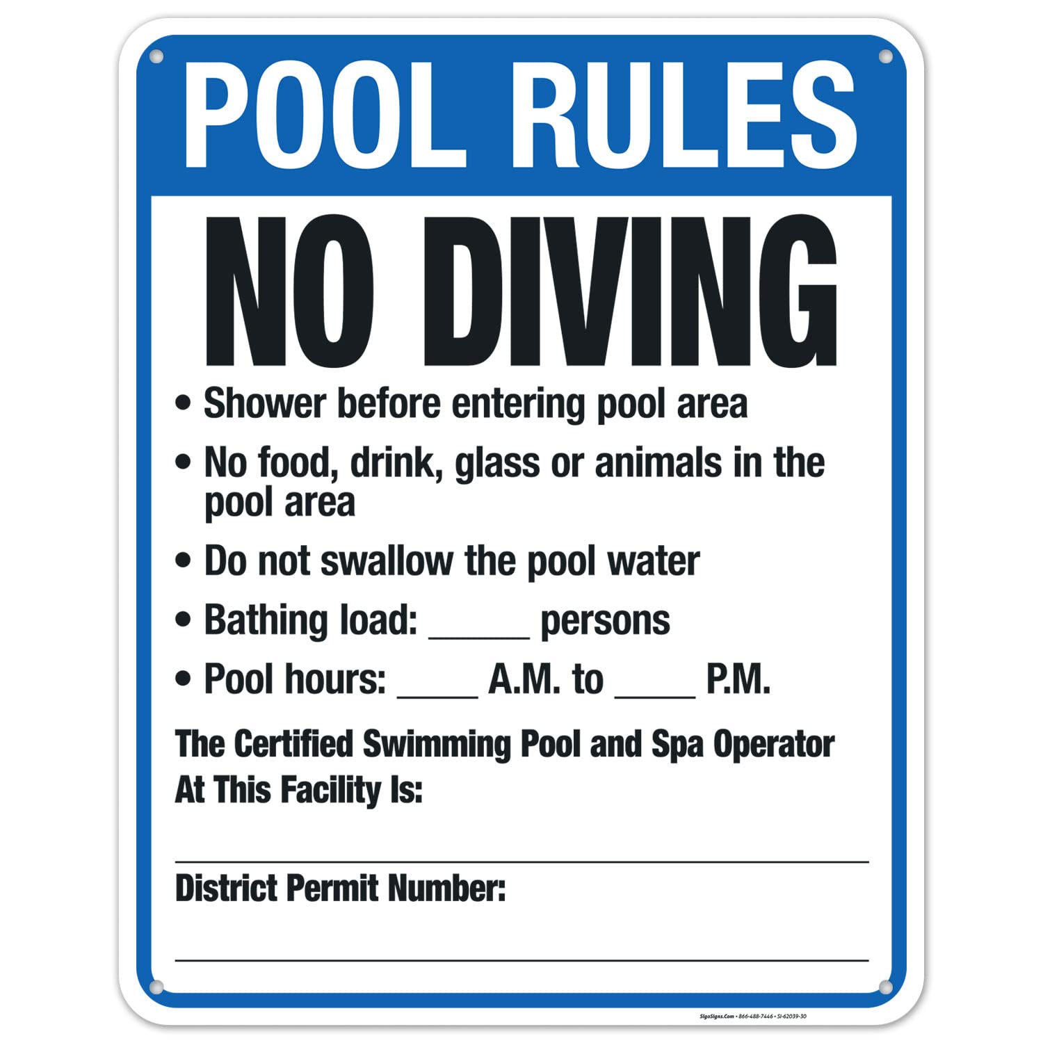 District of Columbia Pool Rules Sign, Complies with District of Columbia Pool Safety Code, 24x30 Inches, 55 mil Thick HDPS (high Density polystyrene), Made in USA