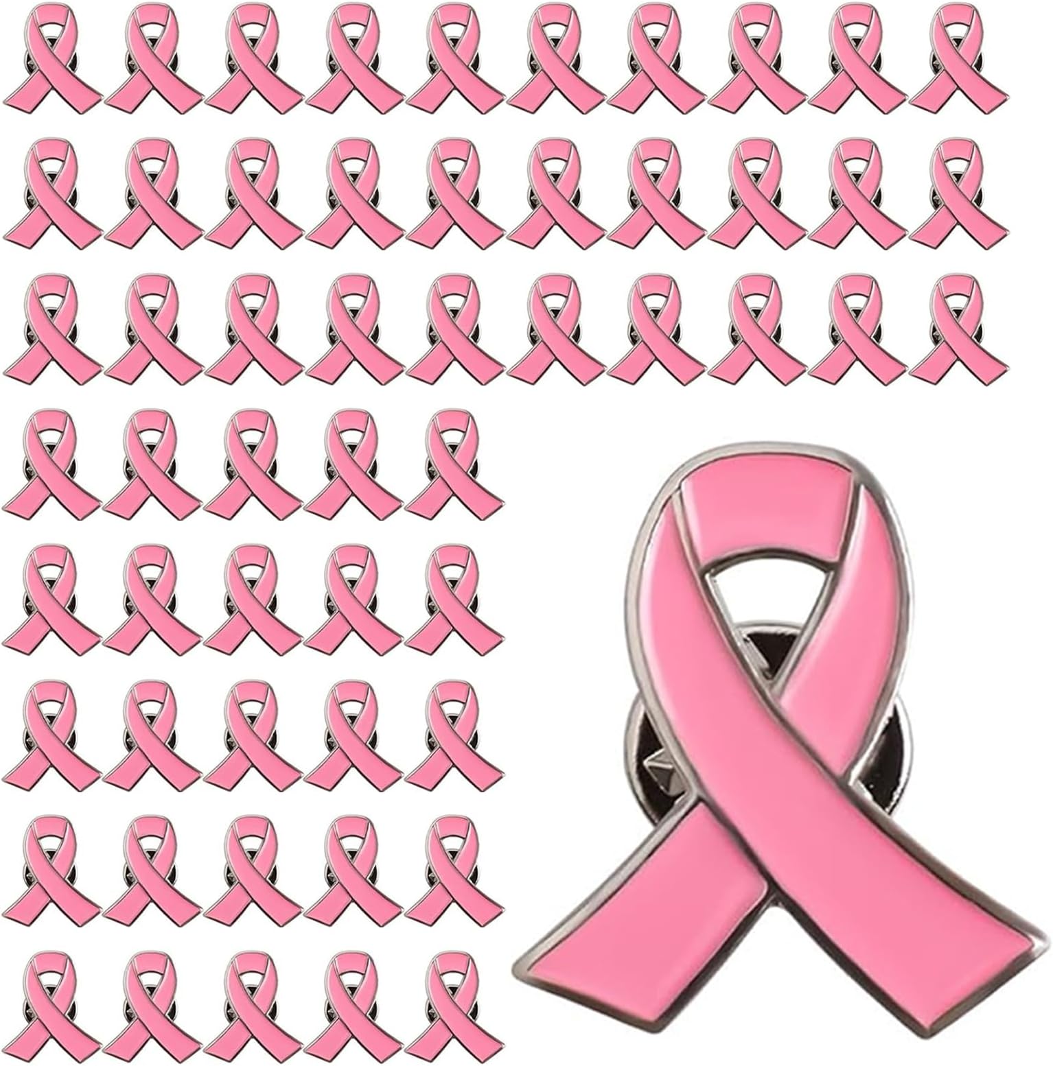 GZCXQ50 PCS Pink Ribbon Pins - Breast Cancer Awareness Month Merchandise - Wear It Pink Breast Cancer Accessories - Breast Cancer Badge & Pin Badge for Charity Public and Social Event
