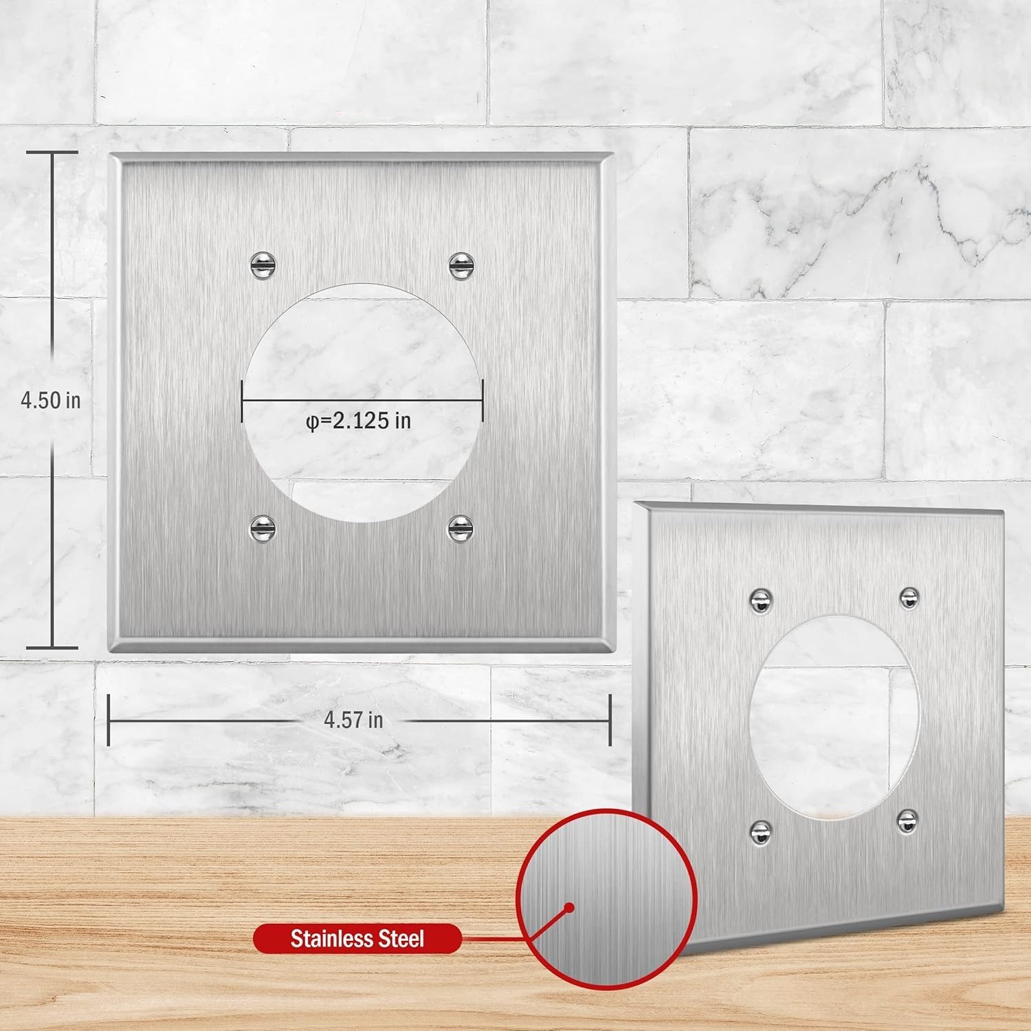 Fugedox 2.15" Diaeter Single Hole Receptacle Outlet Etal Wall Plate, Corrosive Resistant, Size