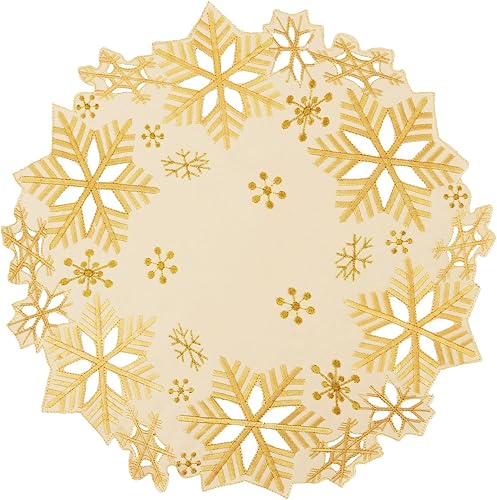 Simhomsen Juego de 4 manteles redondos bordados con copos de nieve, manteles individuales redondos de 15 pulgadas para Navidad e invierno, centros