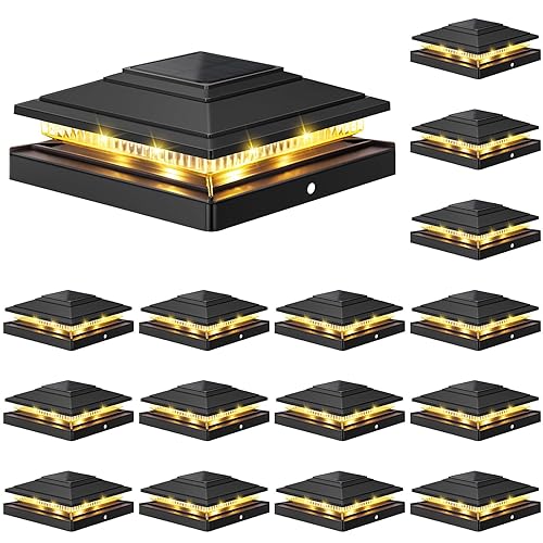 APONUO Solar Post Cap Lights 16-Pack, Black IP64 Waterproof 16