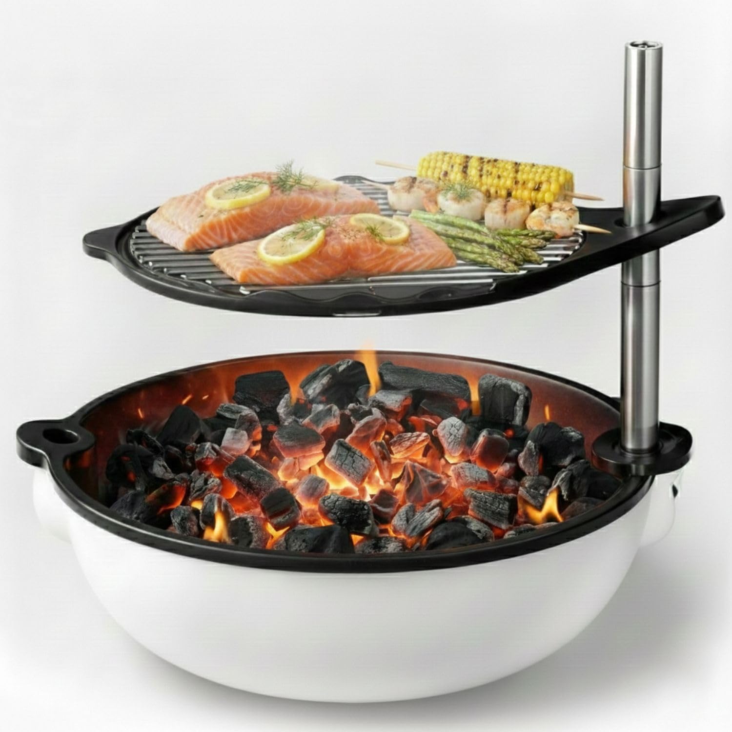 Bola Grill Traveler Portable Charcoal Grill – Small Tabletop BBQ Grill with Adjustable & Rotating Grate for Outdoor Cooking, Camping & Backyard BBQ (White)