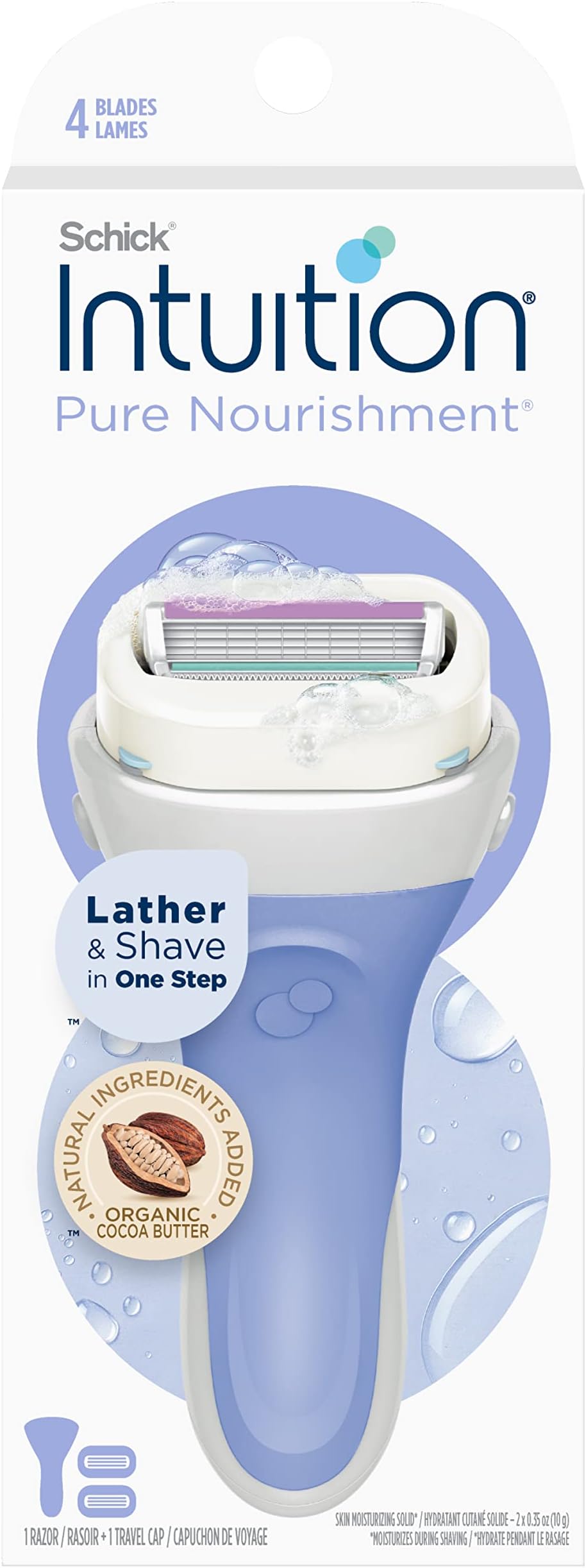 Schick Intuition Pure Nourishment Razor for Women with 2 Moisturizing Razor Blade Refills with Coconut.