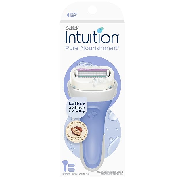 Schick Intuition Pure Nourishment Razors for Women 1 Razor 2 Intuition Razor Blades Refill with Organic Cocoa Butter