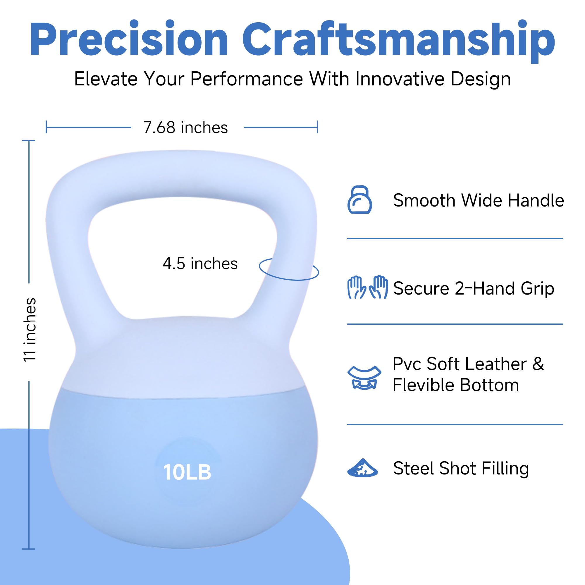 Leikefitness Soft Kettlebells,Steel Shot Filled Weights for Women and Men,Color Coded Anti Slip Soft Kettlebells,Home workout (BLUE, 10 LB)