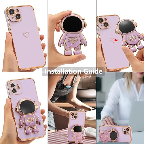 Miniatura 6 de RALEAVO Funda para iPhone 13, bonita funda de astronauta 6D con función de soporte, cubierta de enchapado de lujo, ajuste delgado, TPU suave