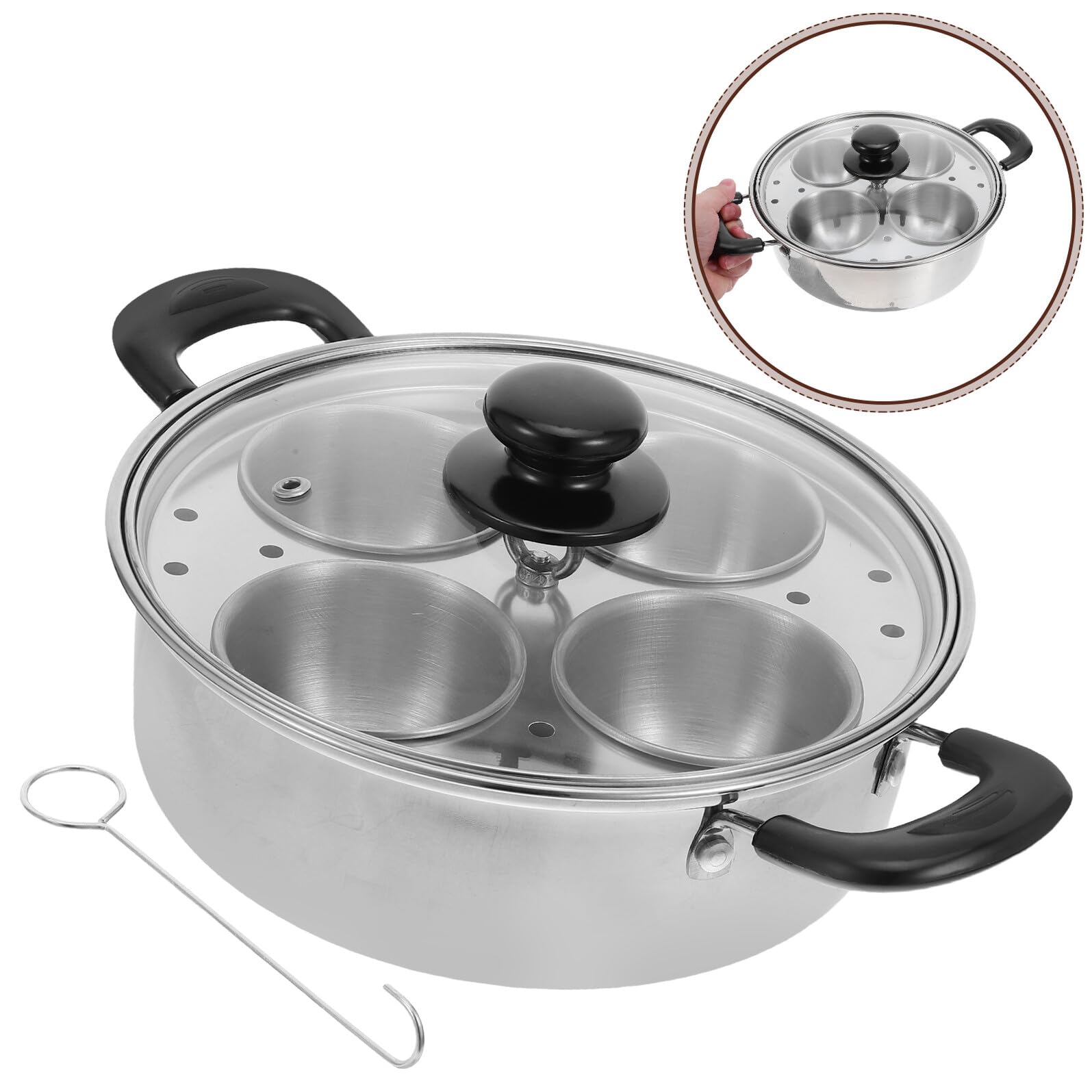 Homoyoyo Vaporera de Acero Inoxidable para Huevos 4 Unidades con Cesta Desmontable y Tapa Apta para Cocinas de Gas Cocedor al Vapor Compacto para Desayuno y Brunch