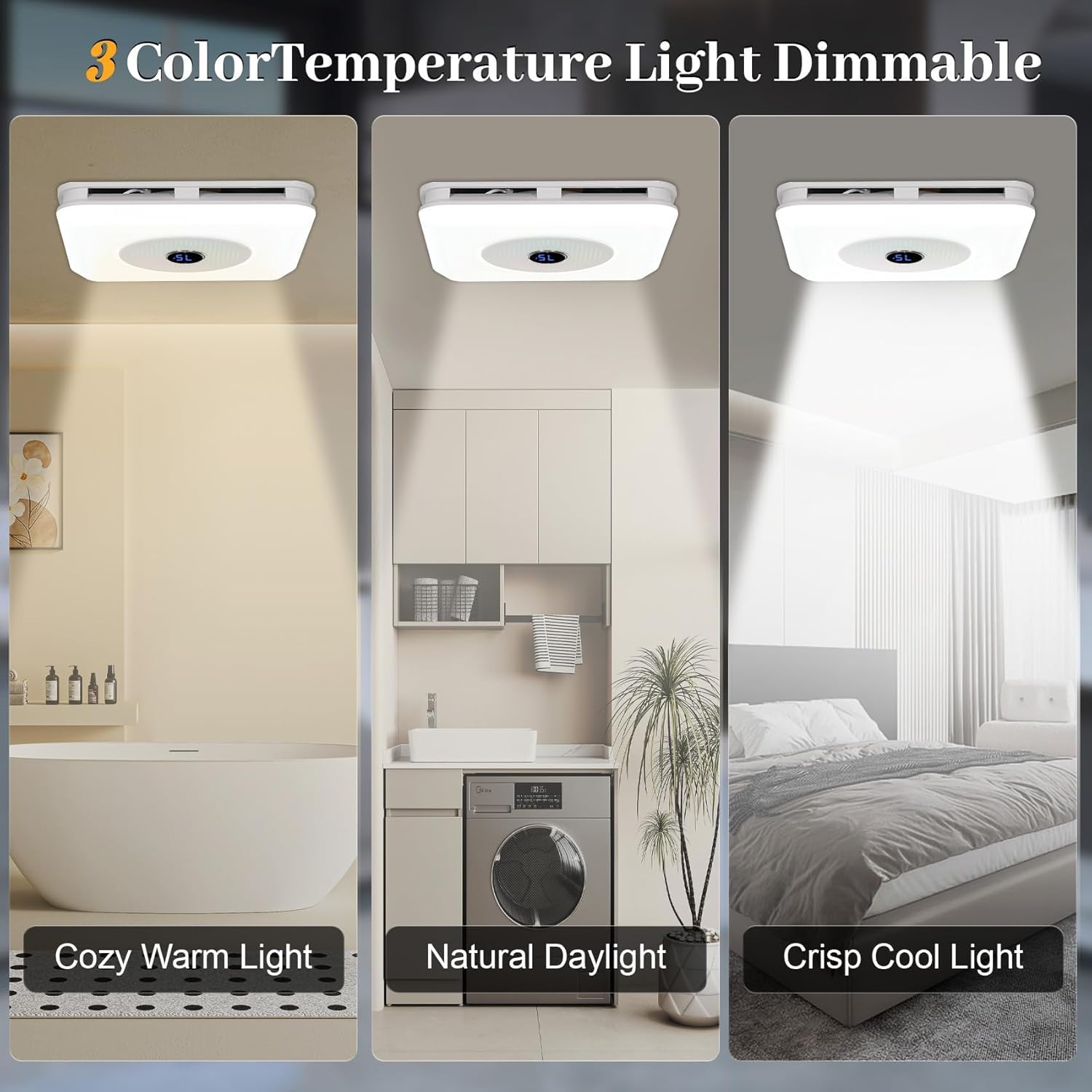 Bathroom Exhaust Fan with Bluetooth Speaker, 7 Dynamic RGB Lighting, 3000K-6000K Adjustable LED Lighting, Precise Algorithm Enables Seamless Dance Between Light And Music