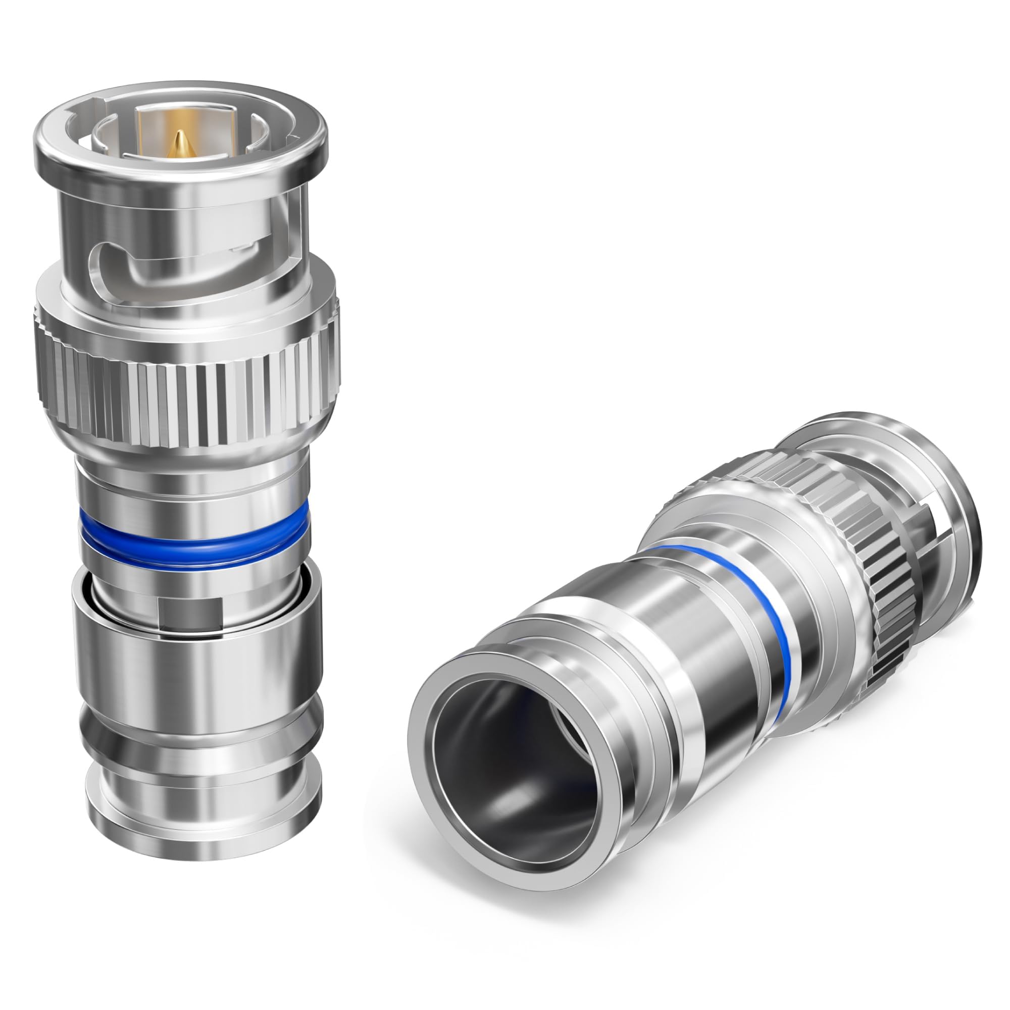 THE CIMPLE CO BNC-Kompressionsstecker für RG6-Koaxialkabel – RG6-BNC-Stecker für Überwachungskameras, CCTV, SDI, HD-SDI – Koaxialkabelenden, 100 Stück