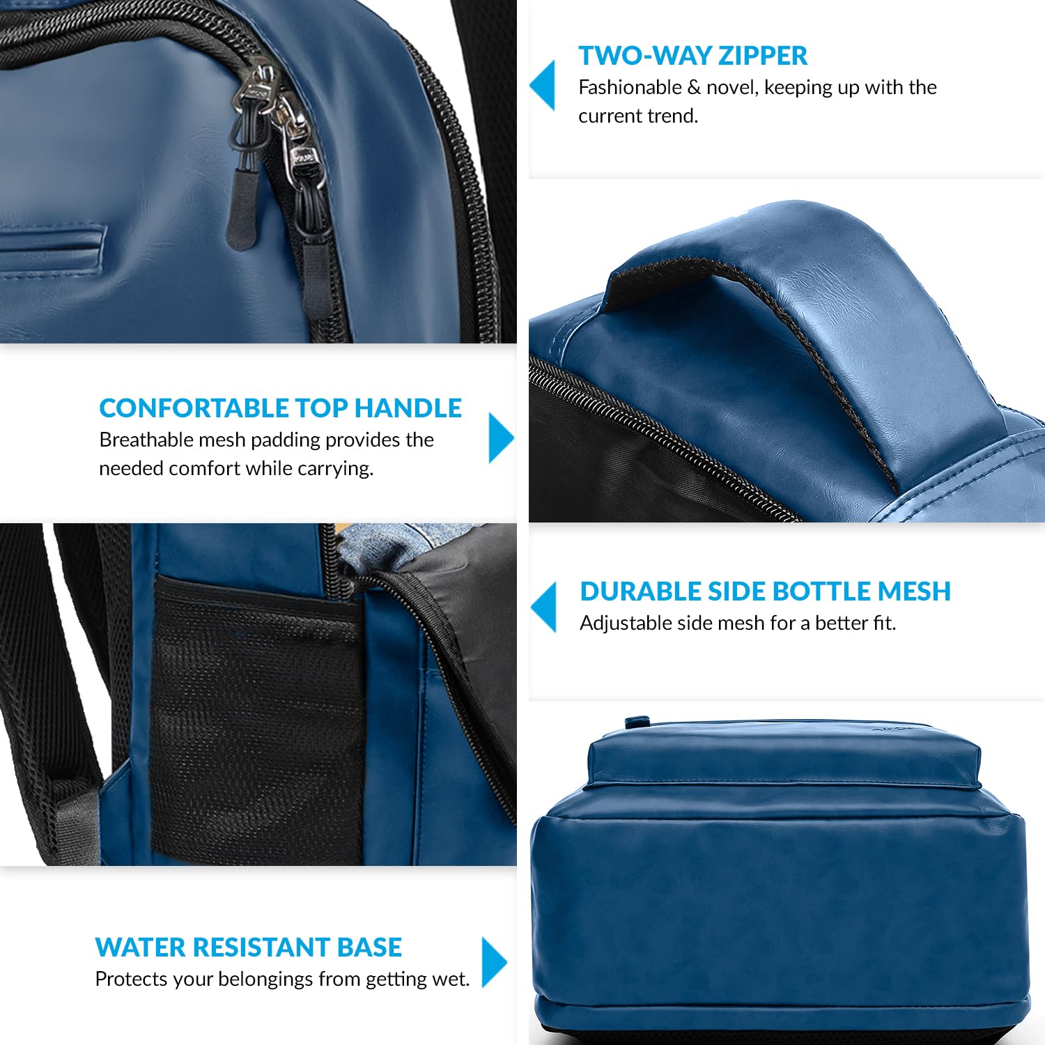 Cobalt Blue Vegan backpack Watch Aircase Vintage Vegan Leather Laptop Bag Backpack for  main image 2