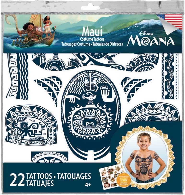 Disney Moana Maui Tattoos - 22 Assorted Temporary Tattoos