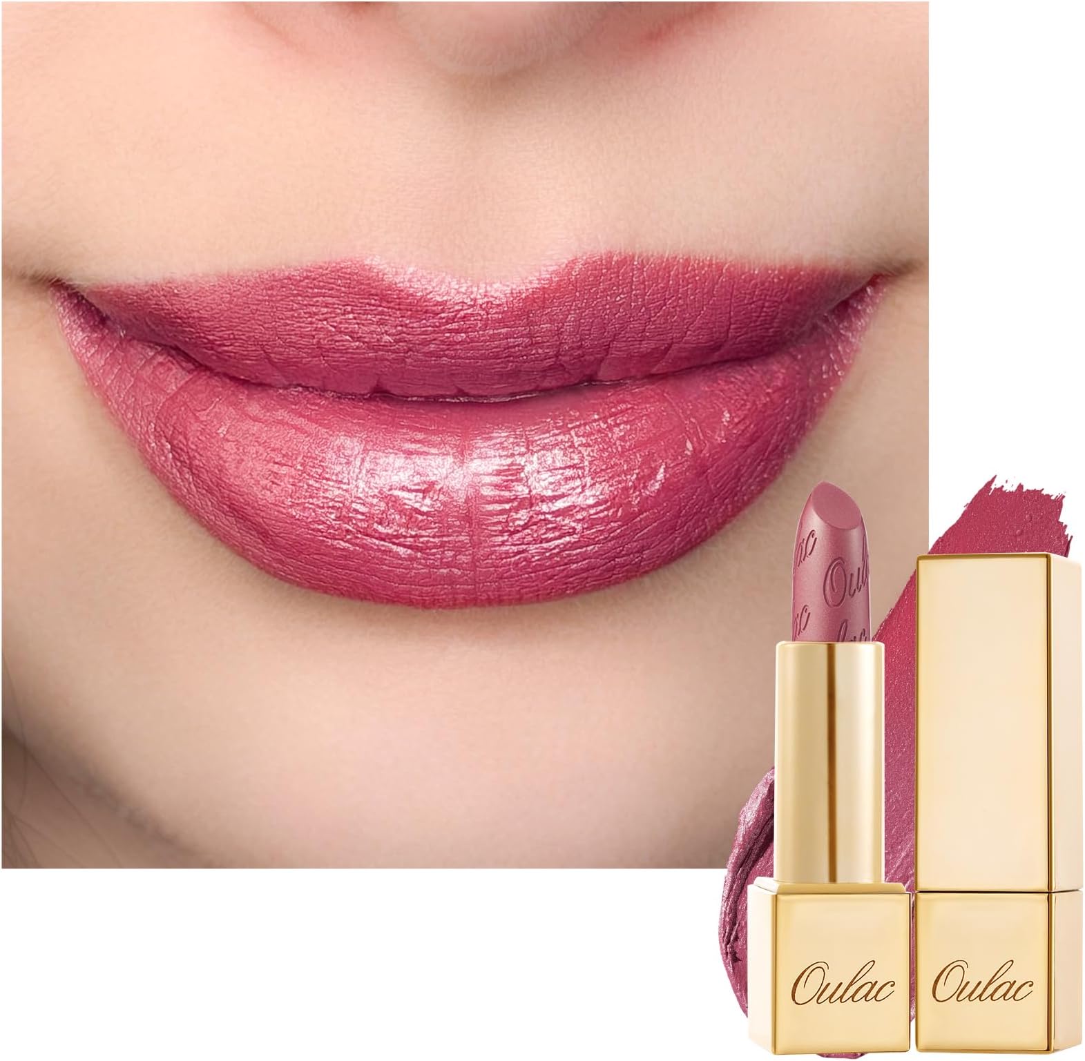 OULAC Pink Metallic Shine Lipstick, Baby Pink Glitter Long Lasting Lipsticks, High Impact Soft and Ultra Hydrating Lip Color,Vegan & Cruelty-Free, Full-Coverage Lip 4.3 g/0.15 oz Cosmopolis(01)