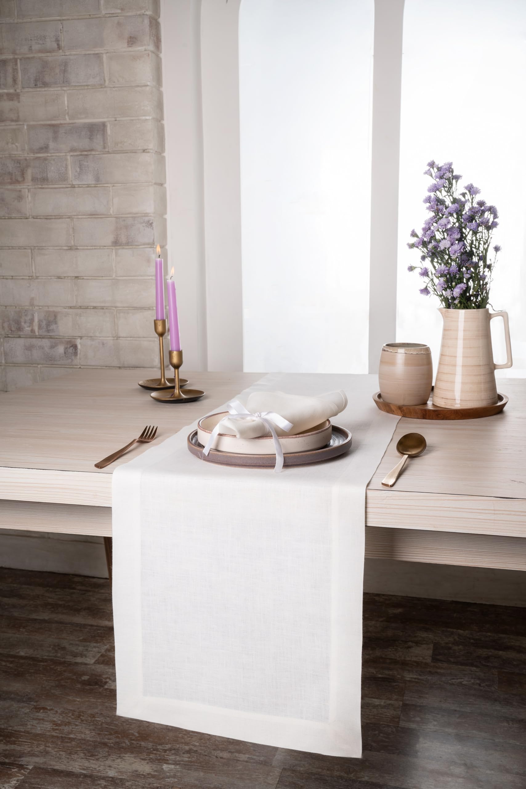 D'Moksha Ivory Linen Table Runner 72 inches Long, Easter Table Runner, Ivory Table Runner, 100% Pure Linen, Spring Table Runner 72 inch, Dresser Runner - Machine Washable - Hemmed, 14x72 inches