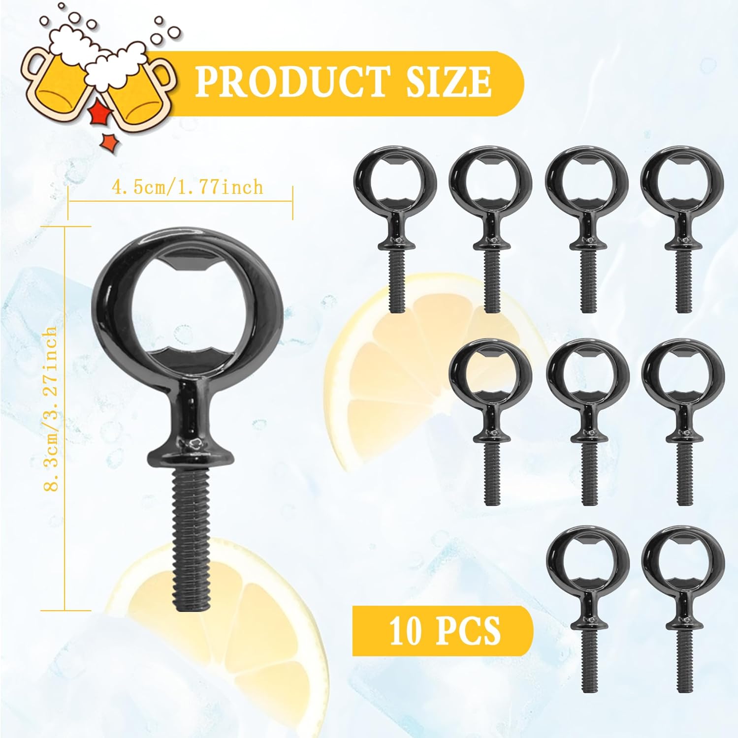 Metal Bottle Opener Kit, 10 Pcs Blank Stainless Steel Flat Bottle Inserts Kit Threaded Beer Hardware DIY Bottle Opener Hardware for Valentine’s Day Wedding Wine Party Wood Turning (Black)