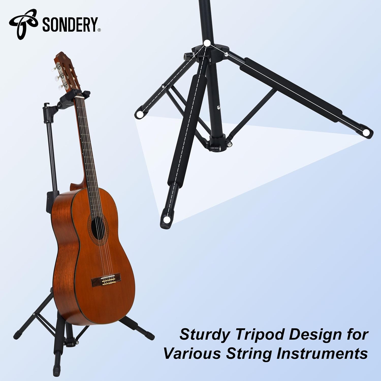 Sondery Guitar Stand for Any Guitar, Bass with Any finish, Foldable Adjustable Auto-locking Tripod Floor Stand