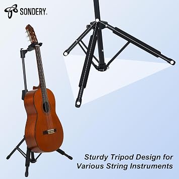 Sondery Tripod Floor Stand Foldable Adjustable Auto Lock for Guitar Bass | Scratch-Free protection on all contact points,Suitable for electric guitars,acoustic guitars,bass guitars,and ukuleles