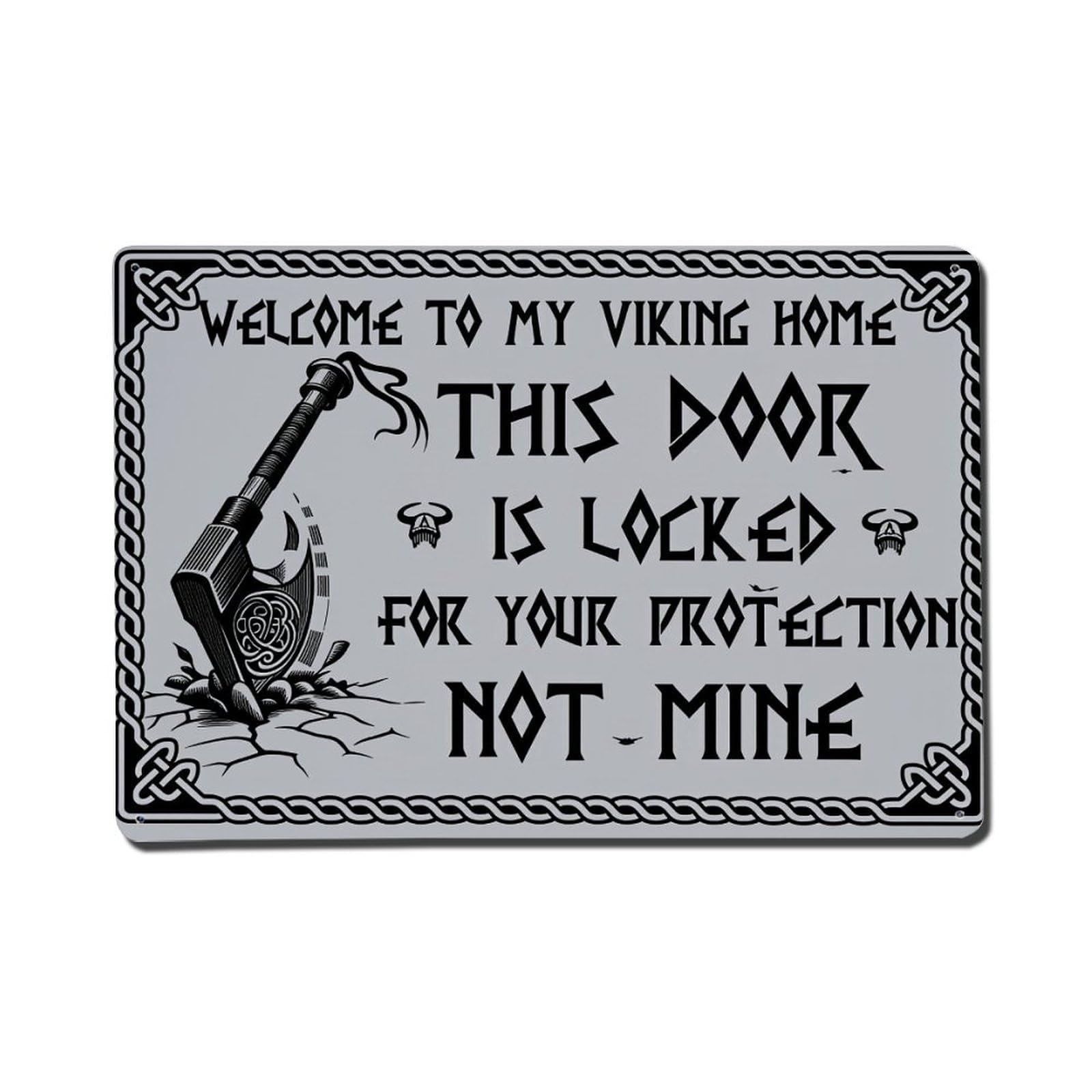 Gentinap Vintage Viking Axe Door Sign With Celtic Border And Text Tin Sign Metal Sign Home Bar Garden Wall Decor Metal Poster 8X12 Inch