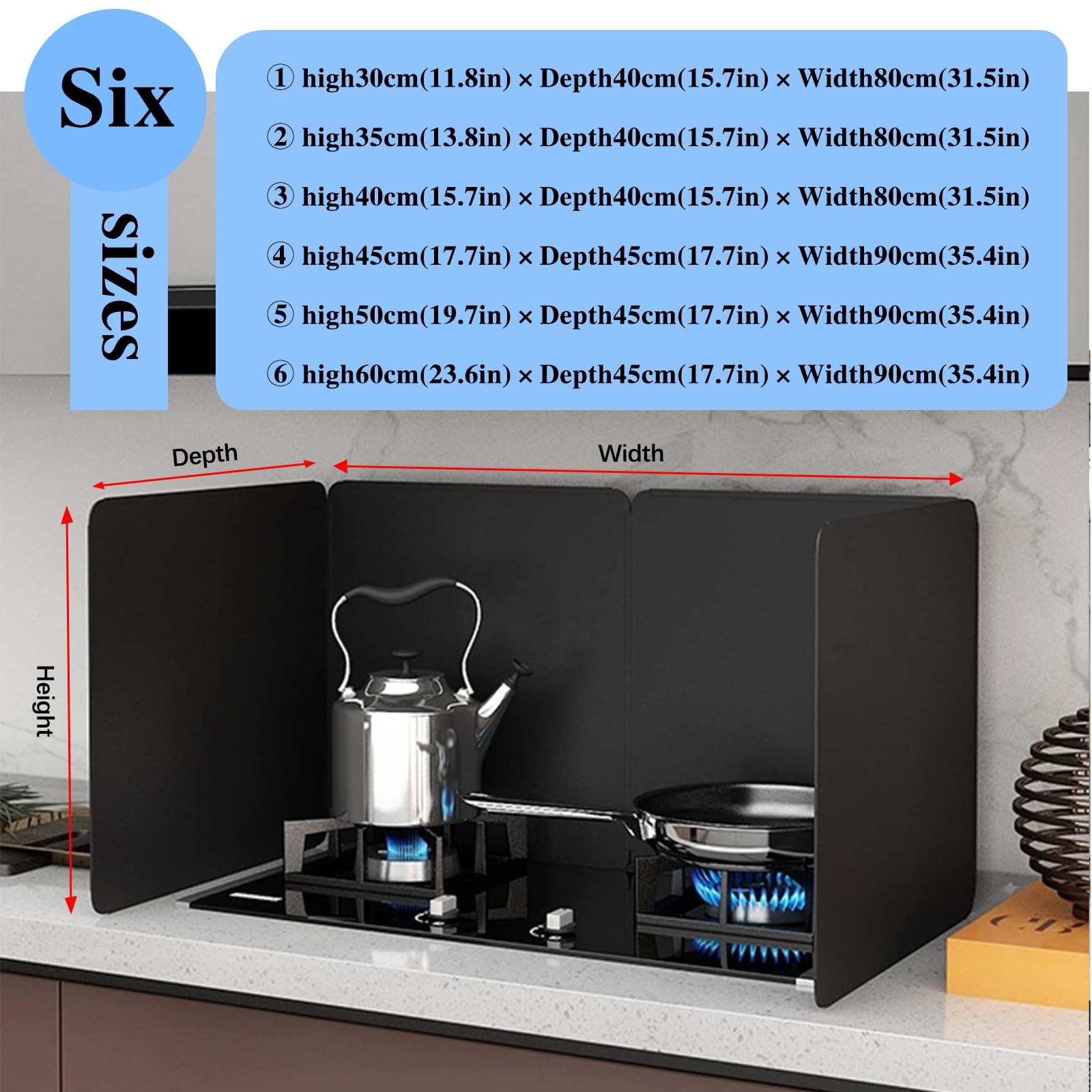 4-seitiger Bratöl-Spritzschutz – faltbarer Küchenrückspritzer für Herd und Bratpfanne, einfache Lagerung und Nization, Schwarz (45 x 45 x 90) – perfekt für sauberes Kochen