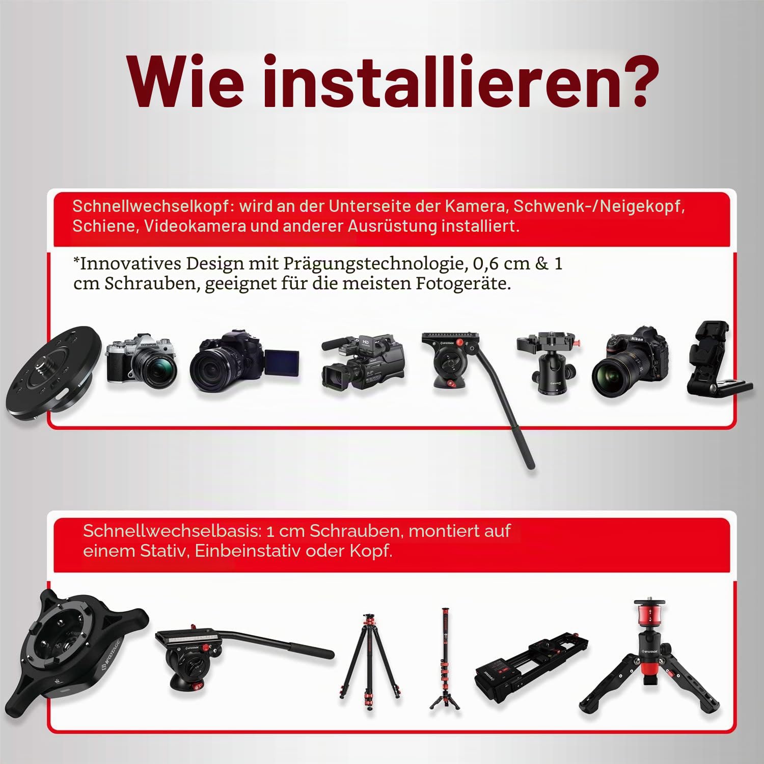 IFOOTAGE Seastars Quick Release Q1 System Kamera Schnellwechselplatte 3/8'' & 1/4'' Max. Belastung 9kg Stativ Zubehör