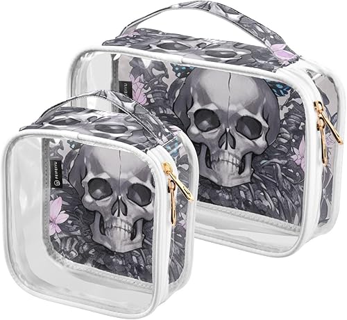 Butterfly Skull Skeleton Clear Toiletry Bag for Traveling,2 Pack Makeup Cosmetic Bag with Zipper,Travel Bag for Toiletries,Travel Essentials 21214270