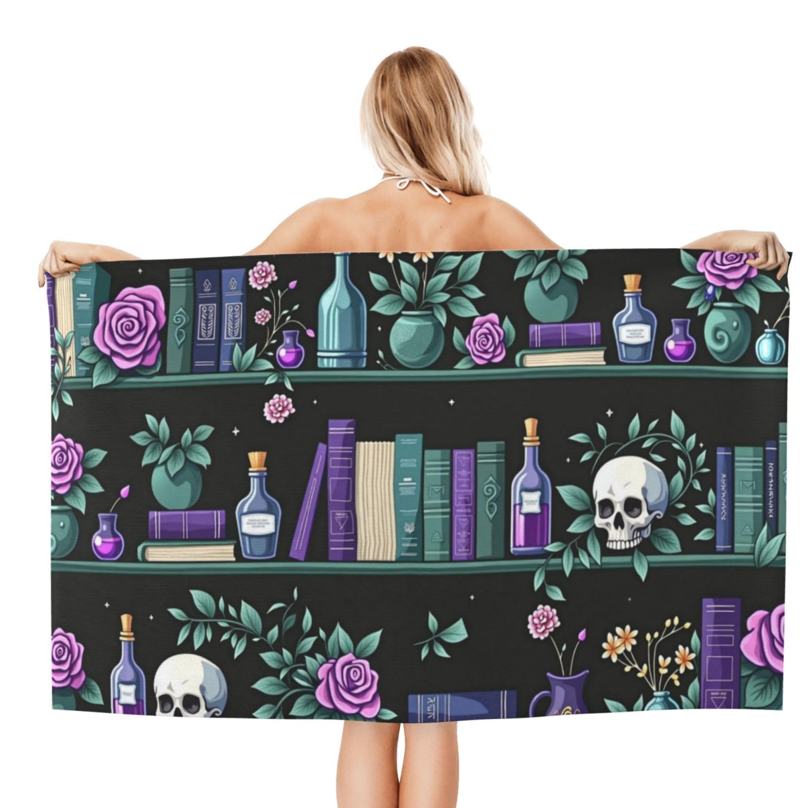 Anceky Beach Towel for Women, Mystical Bookshelf Sand-Free Microfiber Ultra Soft Lightweight Bath Towels for Outdoor Bathroom Swimming 32"X52"