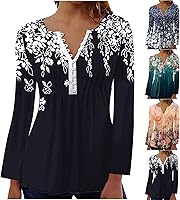Vista 1 de Blusa de manga larga para mujer, estilo vintage, estampado floral, con botones, informal, holgada, cómoda, para otoño