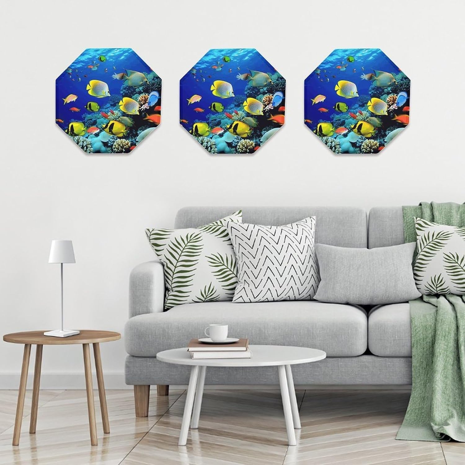 Ctagon Metal Sign for Home, Modern Display Plate for Kitchen, Tropical Sea Fish Plates Accent Hanging Wall Decorations 3PCS for Living Room, Bedroom, Hallway, Hotel