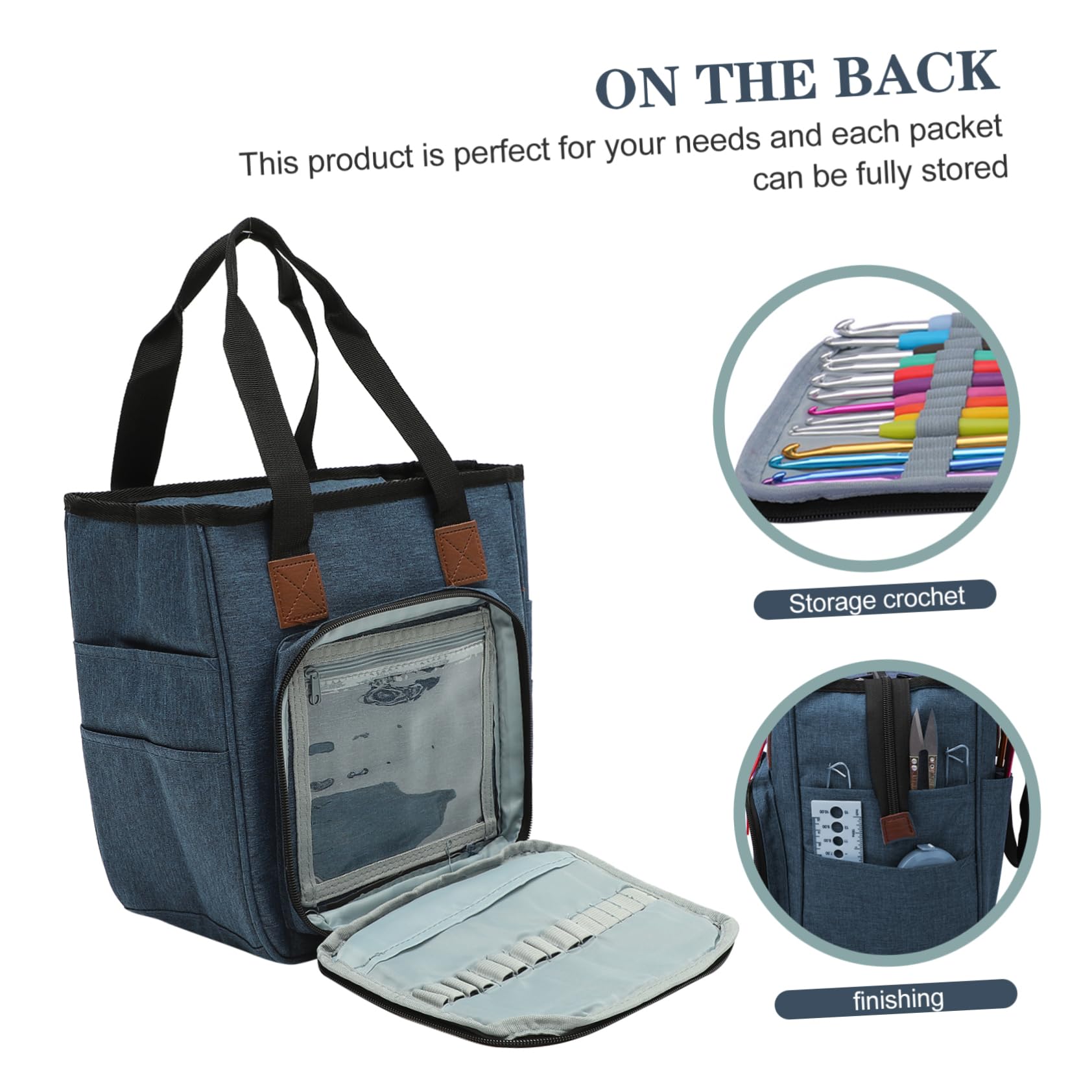 SHINEOFI Garnstricktasche für Strickutensilien 600d Oxford Gewebe Leicht Blau Aufbewahrung für Häkelhaken und Kreuzstich Satz