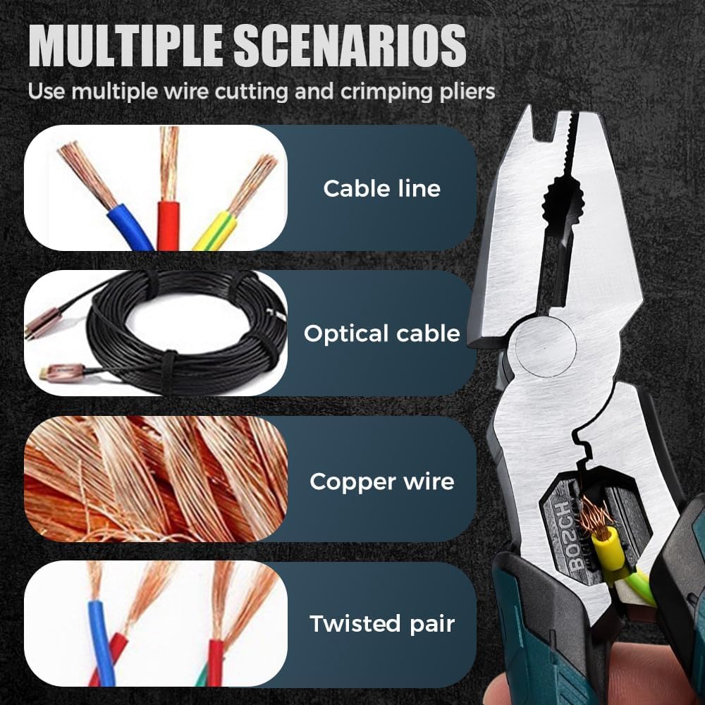 Industrial-Grade Multi-function Cutting Pliers, 9-in-1 Multi-Functional Pliers, Nail Puller, Wire Cutter, Stripper, Crimper—Compound Action, Professional Cutting Tool for Home Repair (2 pcs)