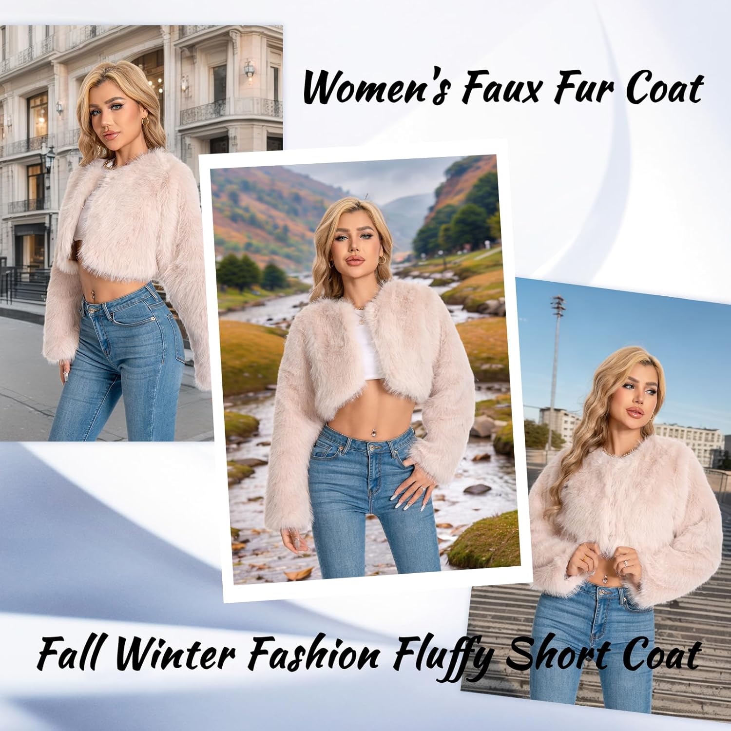 Fur Coats For Women,Plus Size Cropped Faux Fuzzy Jacket Fluffy Fall Coat. - Image 4