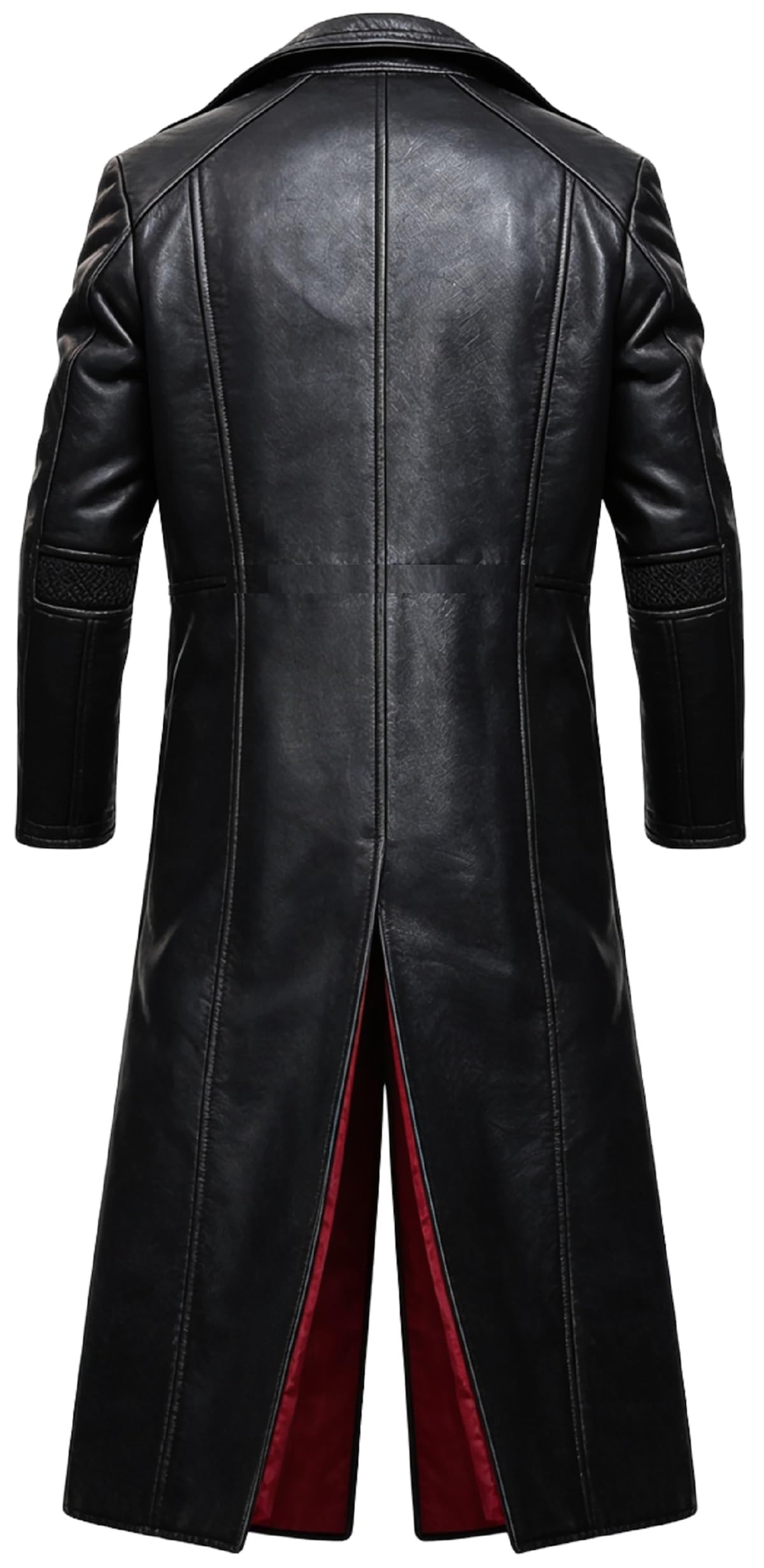 Herrenmantel aus schwarzem Leder mit langen Klingen – Vampir, Cosplay, Halloween, Gothic, Mantel