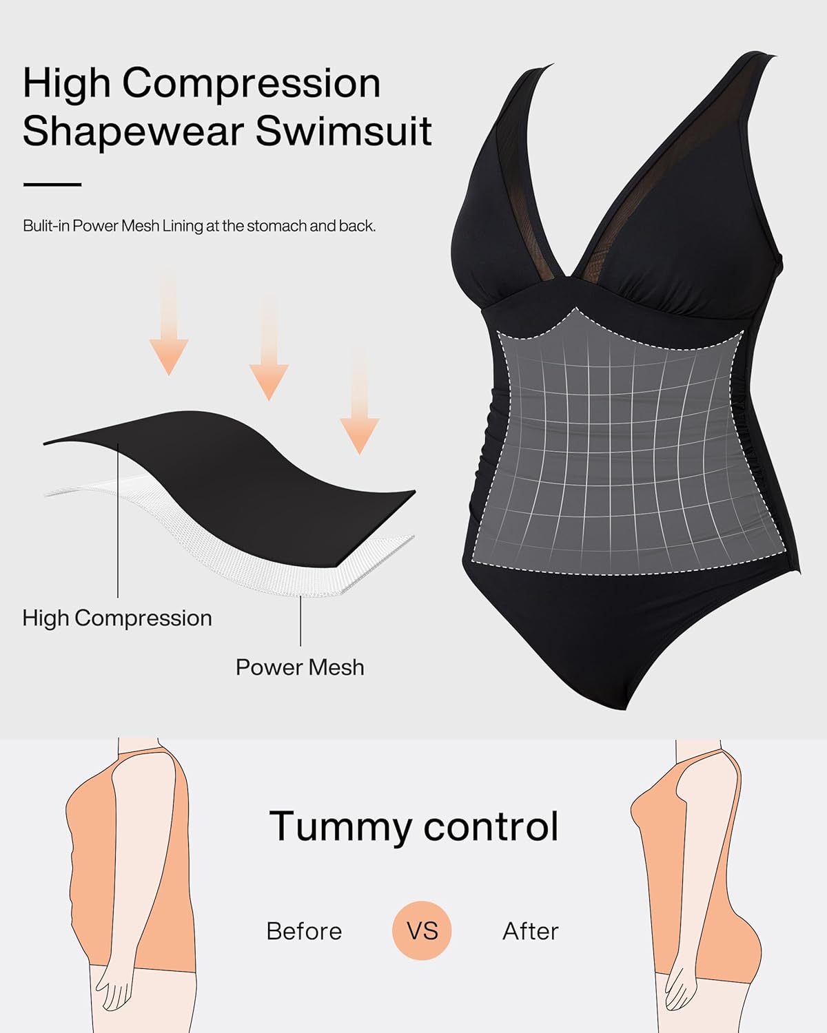 RXRXCOCO Women Sexy Mesh Tummy Control One Piece Swimsuit Ruched Slimming Shapewear Bathing Suit Lace Up Back Swimwear - Image 3