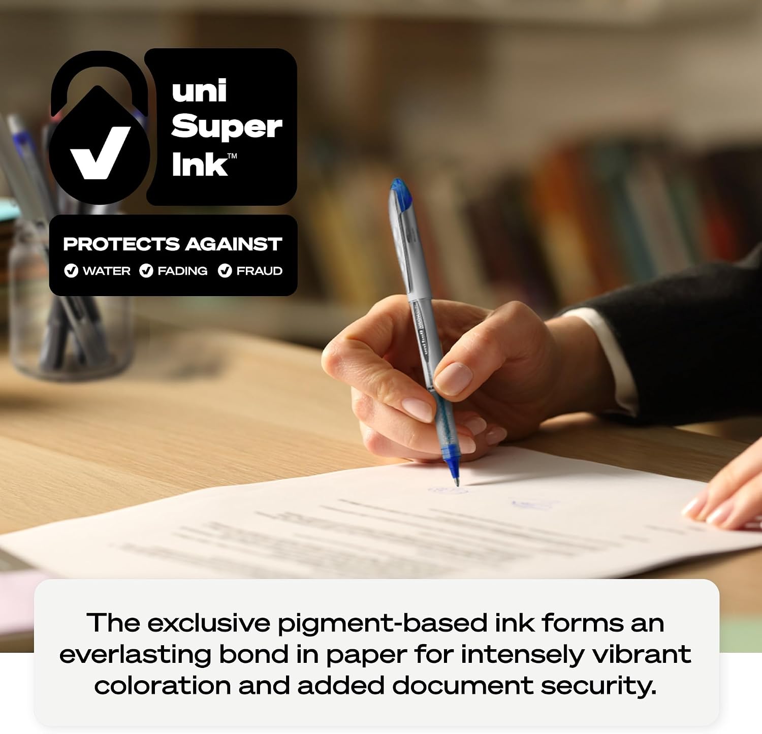 uni-ball® Vision™ Elite™ Liquid Ink Rollerball Pens, Bold Point, 0.8 mm, Silver Barrel, Black Ink, Pack Of 8