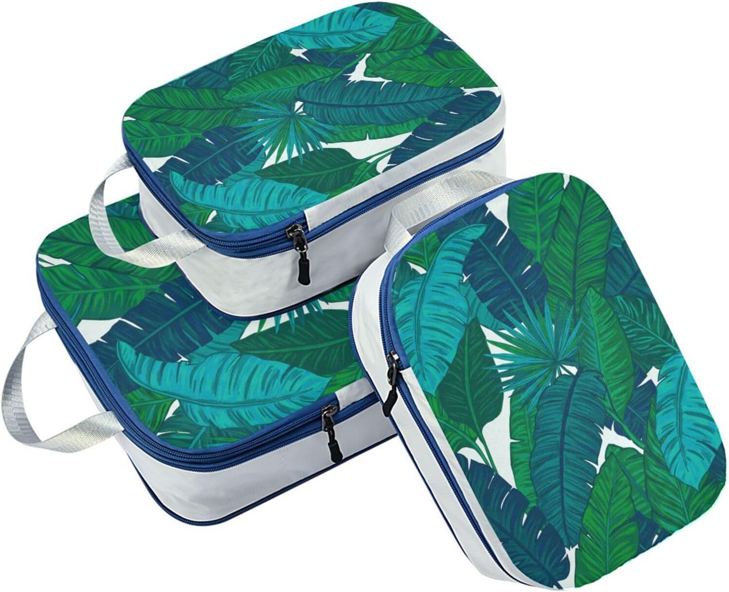 MNSRUU Packing Cubes Turquoise Green Palm Leaf Compression Luggage Cubes Packing Bags Travel Organizer for Suitcases, 3 PCS