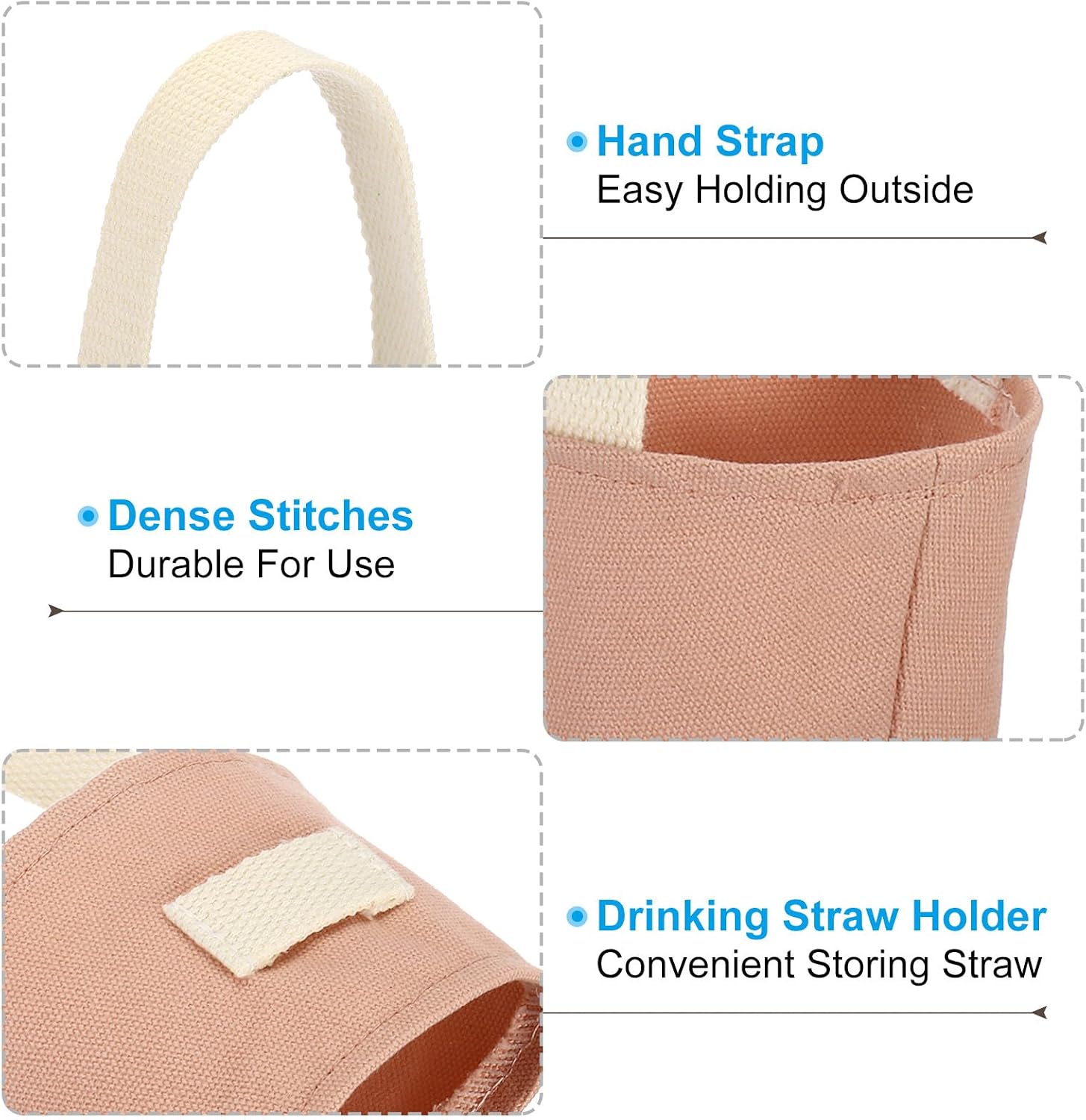 PATIKIL Coffee Cup Sleeve With Strap, 3 Pcs Water Bottle Holder With Straw Holder, Reusable Canvas Portable Carrier for Hiking, Biking, Pink